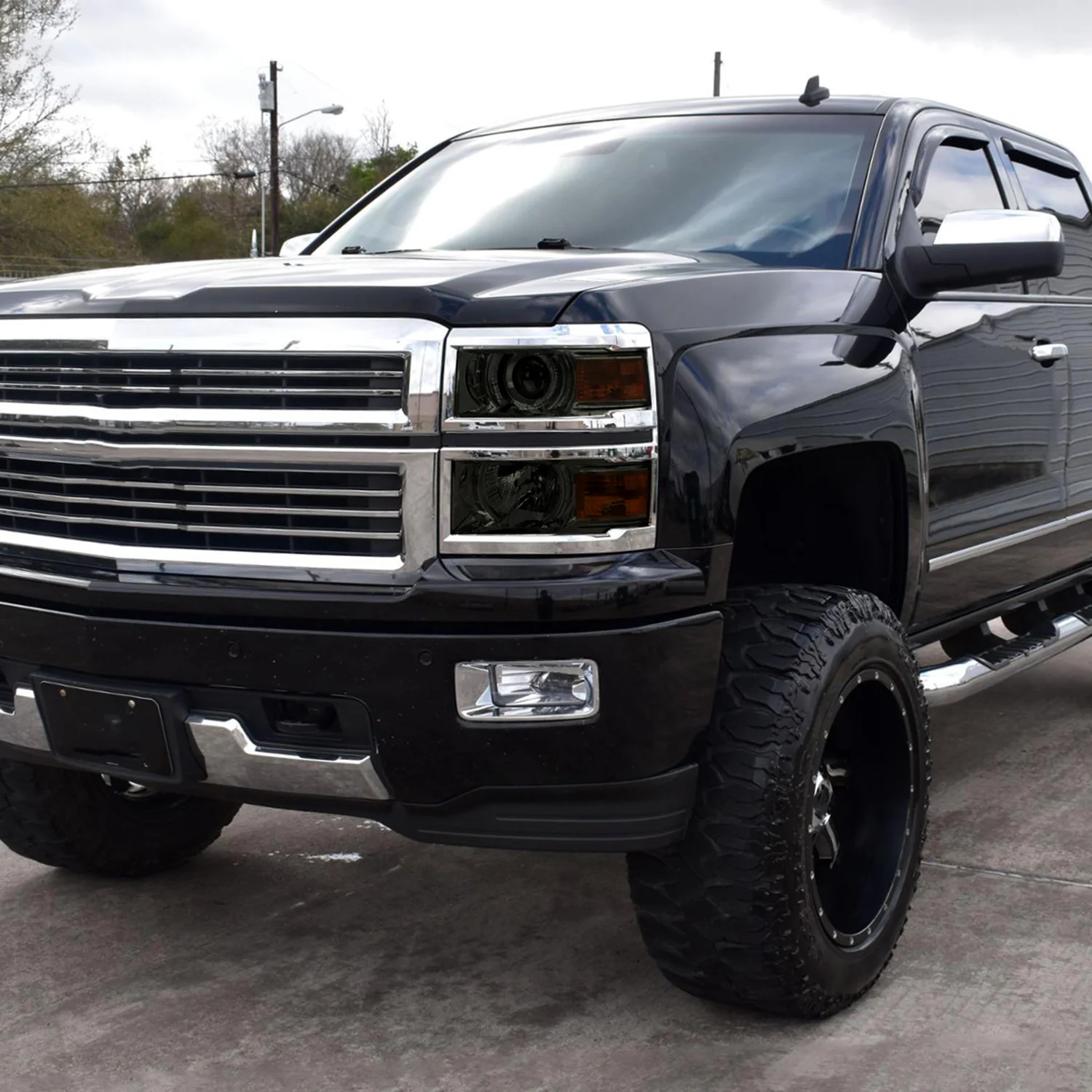 2014-2015 Chevy Silverado 1500 Projector Headlights Glossy Black/Smoke/Chrome - Image 9