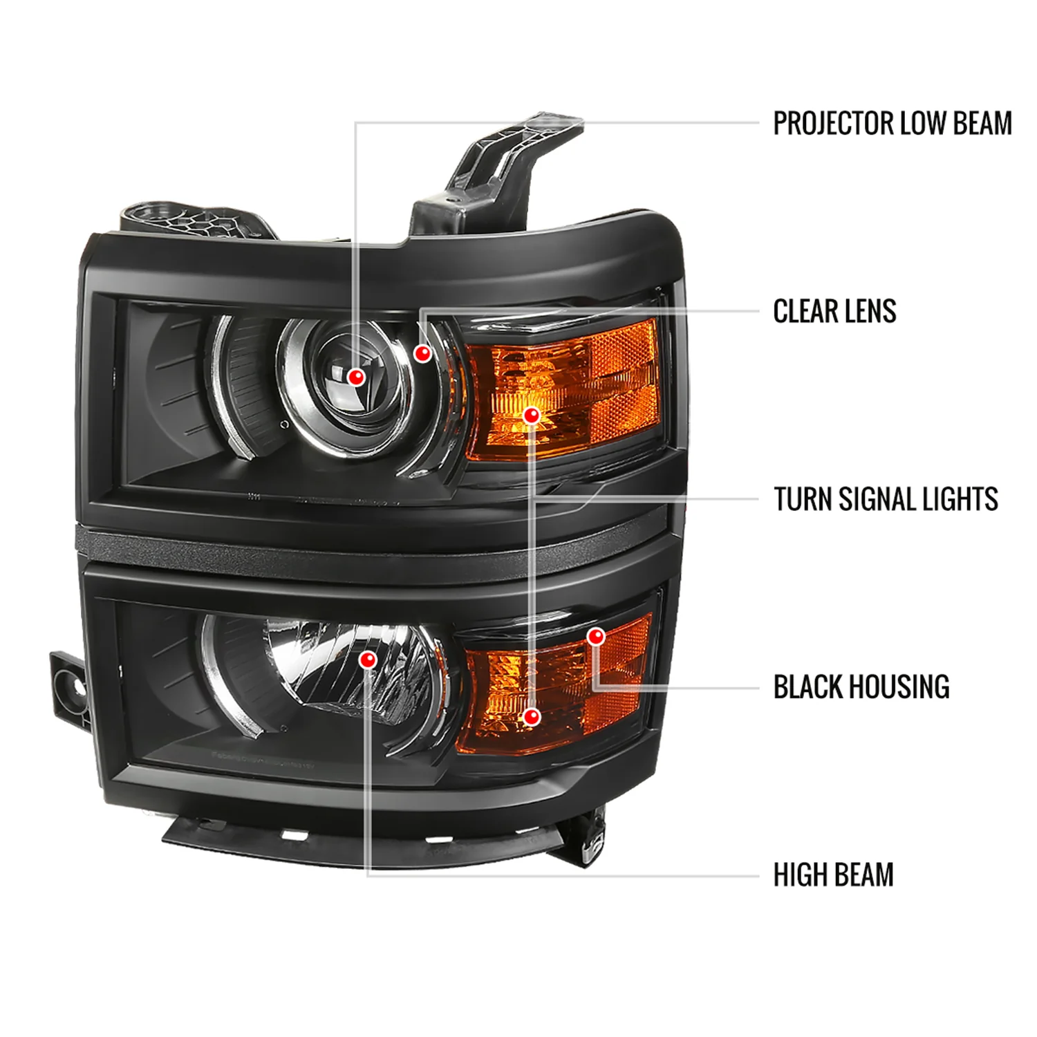2014-2015 Chevy Silverado 1500 Projector Headlights Matte Black/Clear Lens - Image 8