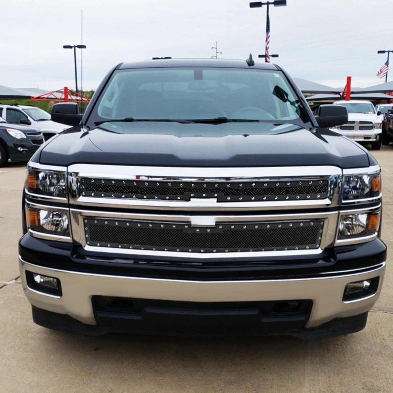 2014-2015 Chevy Silverado 1500 Rivet Steel 2PC Mesh Grille Insert Black V2 - Image 10
