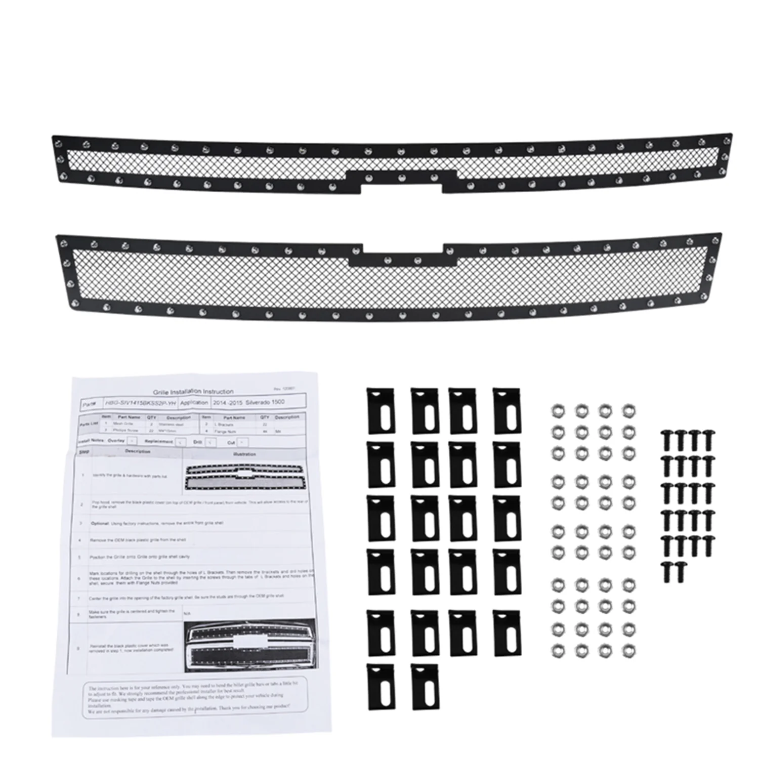 2014-2015 Chevy Silverado 1500 Rivet Steel 2PC Mesh Grille Insert Black V2 - Image 9