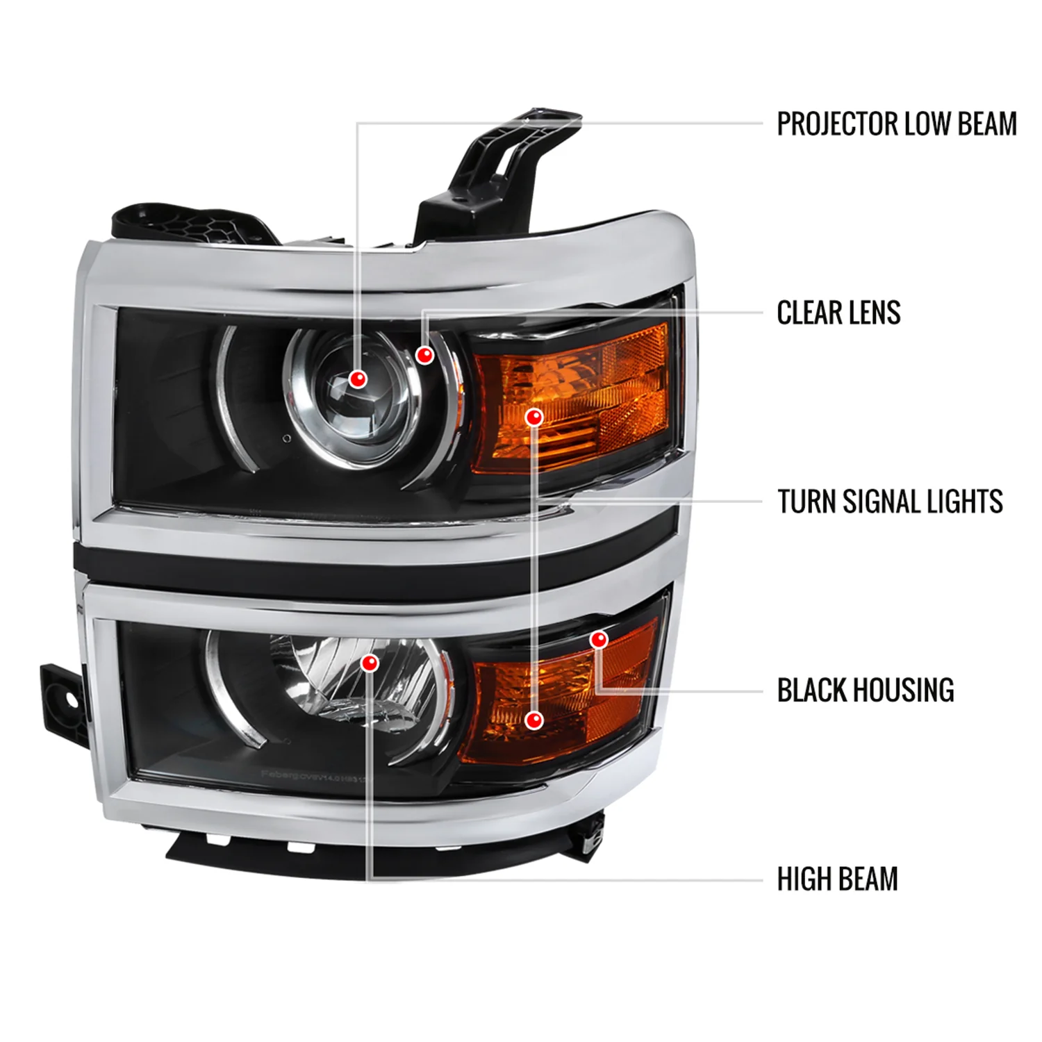 2014-2017 Chevy Silverado 1500 Projector Headlights Matt Black/Chrome Trim - Image 8