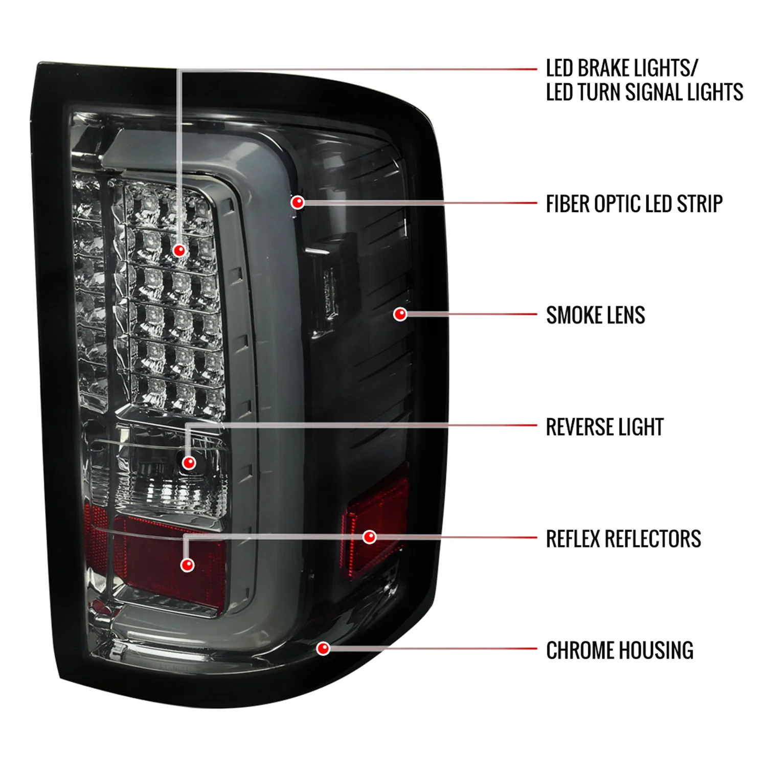 2014-2018 GMC Sierra 1500/2500HD/3500HD LED Tail Lights Chrome/Smoke Lens - Image 8