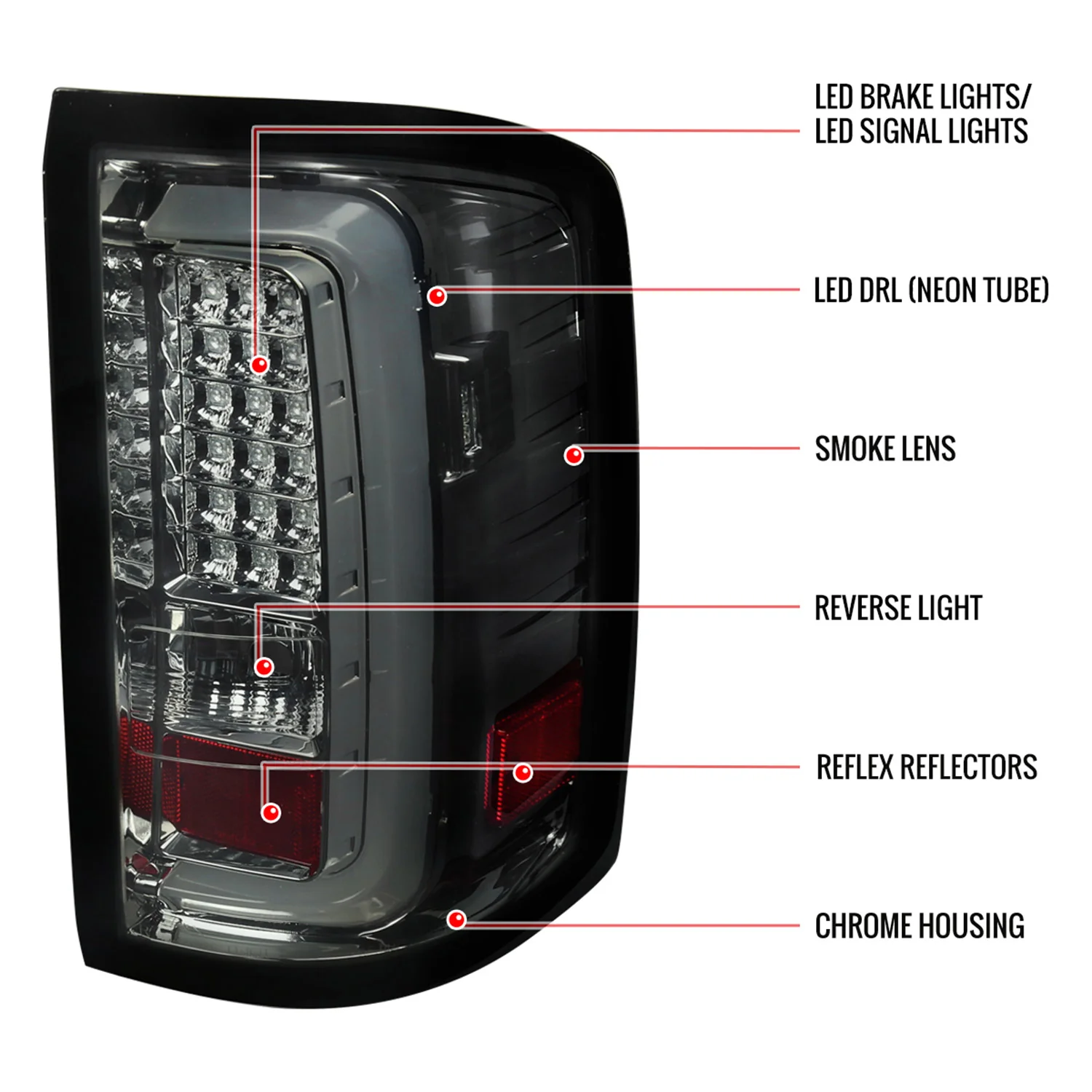 2014-2018 GMC Sierra 1500/2500HD/3500HD LED Tail Lights Chrome/Smoke Lens - Image 9