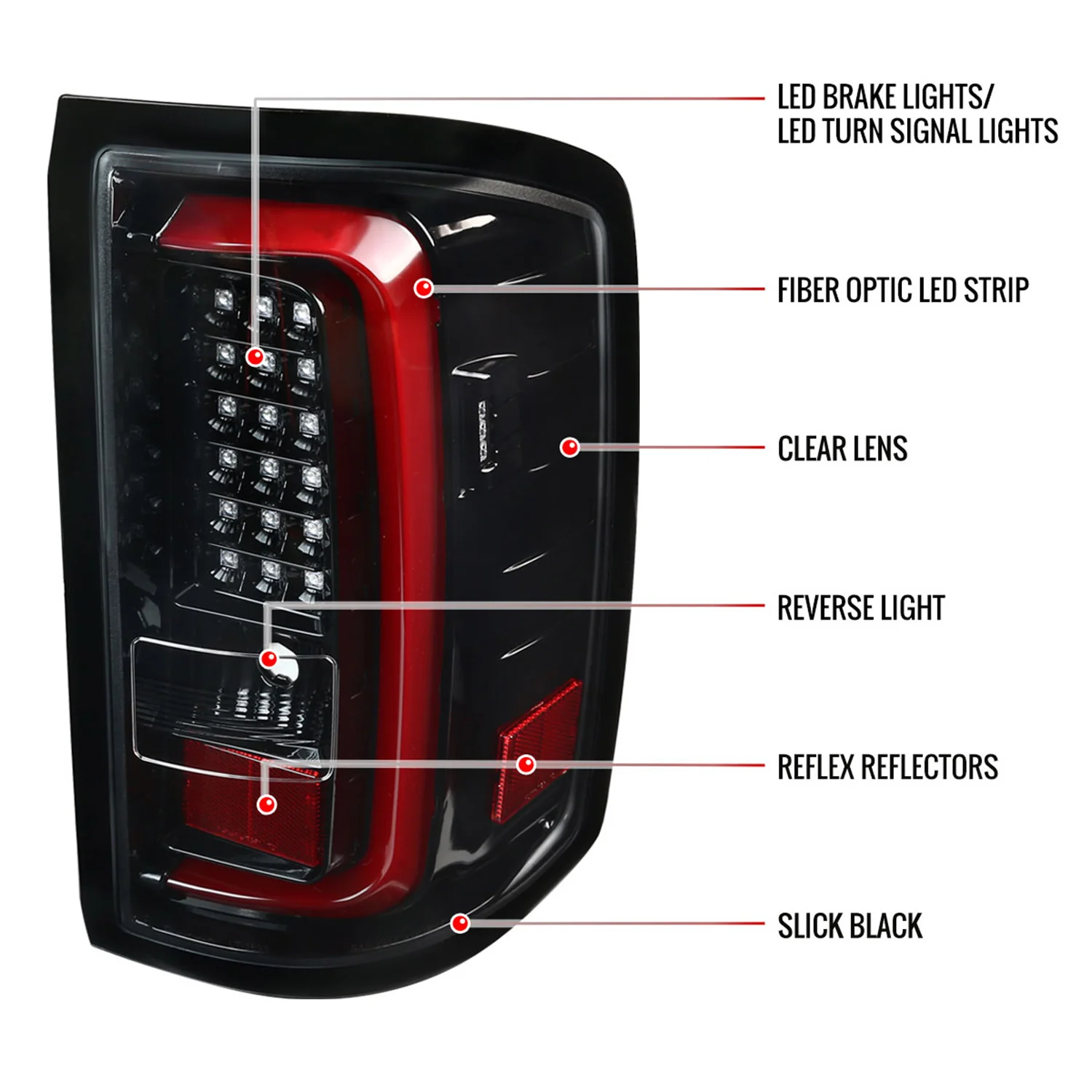2014-2018 GMC Sierra 1500/2500HD/3500HD LED Tail Lights Jet Black/Clear Lens - Image 8
