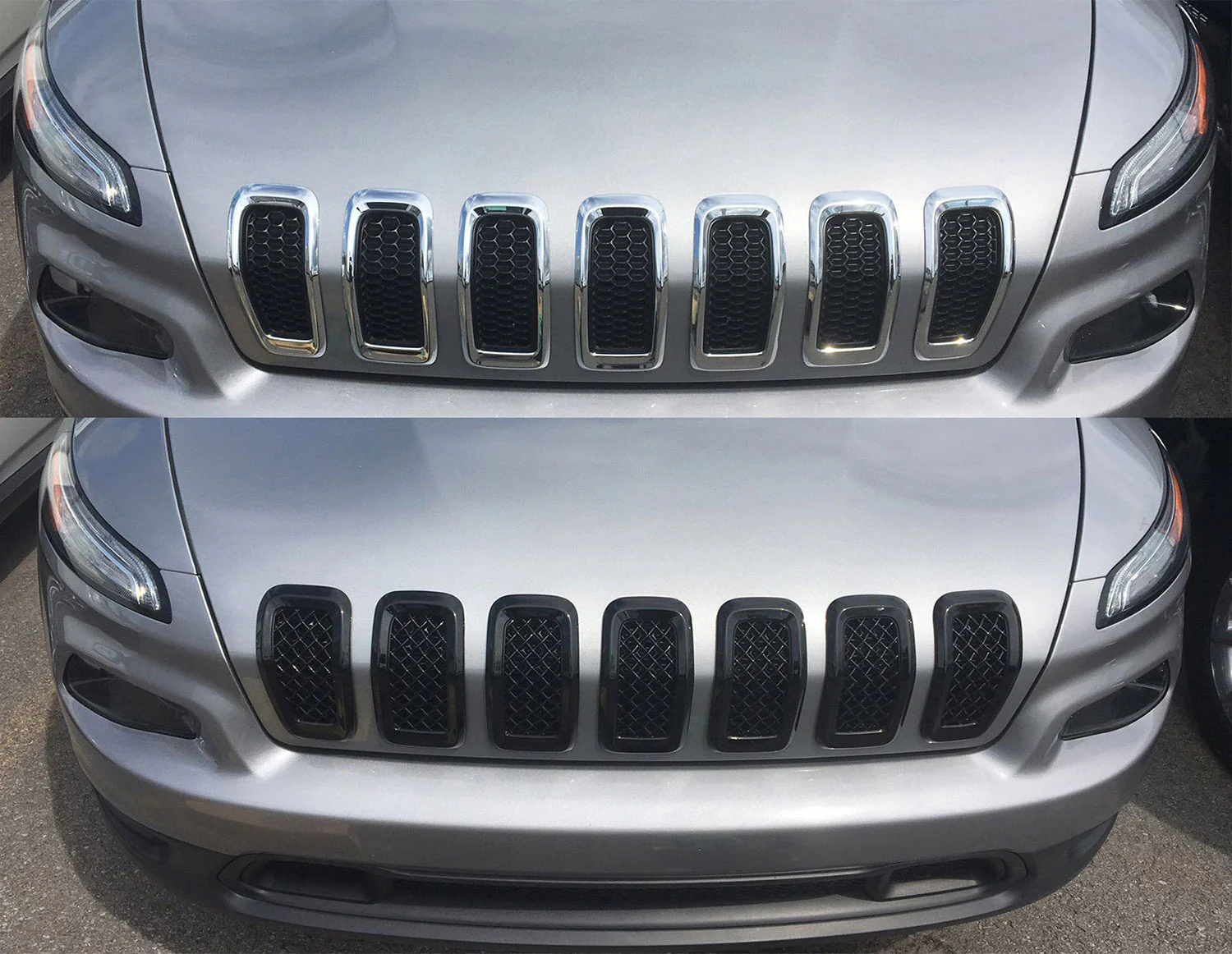 2014-2018 Jeep Cherokee Grille Overlay Gloss Black 7Pcs ABS Plastic - Image 4