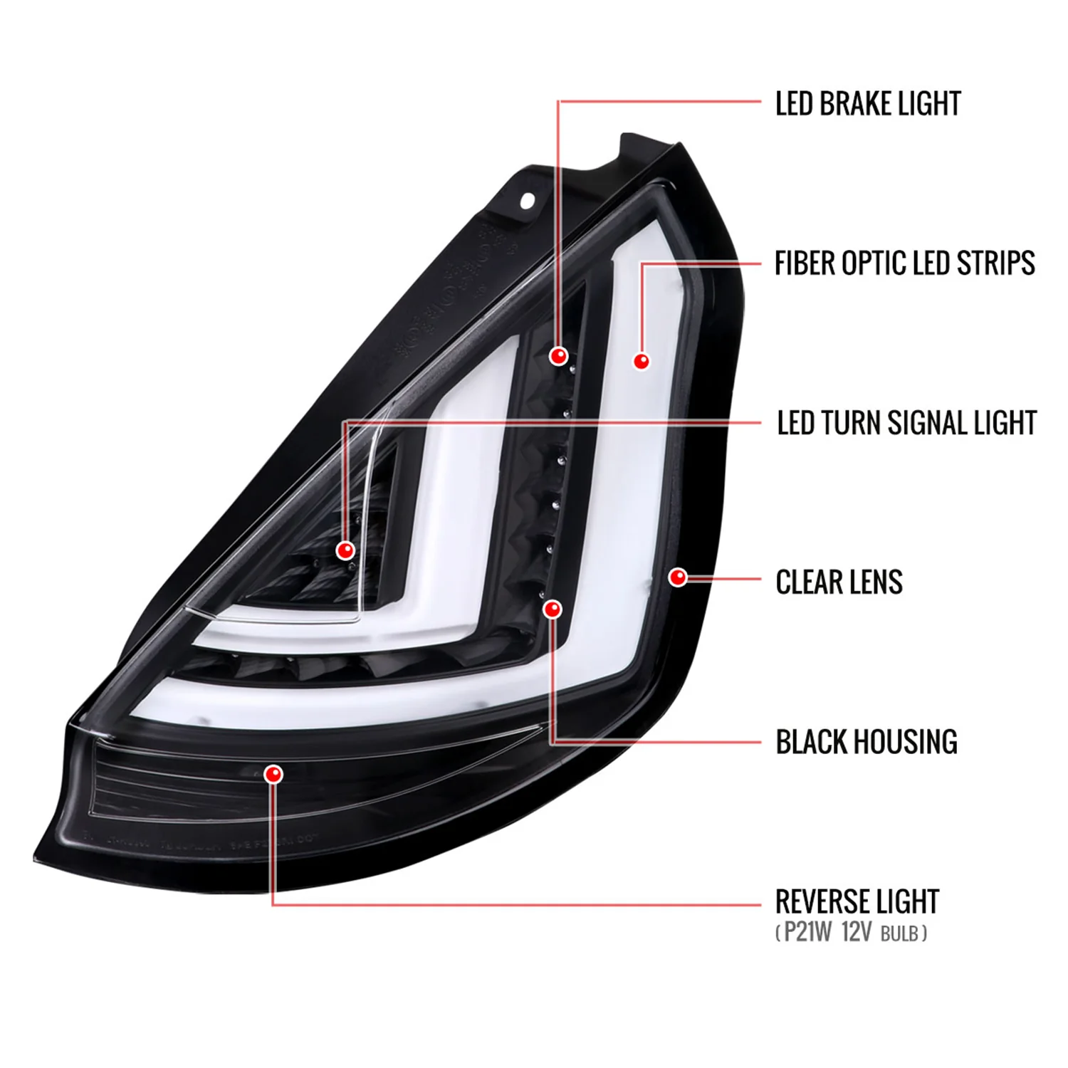 2014-2019 Ford Fiesta Hatchback LED Bar Tail Lights Matte Black/Clear Lens - Image 9