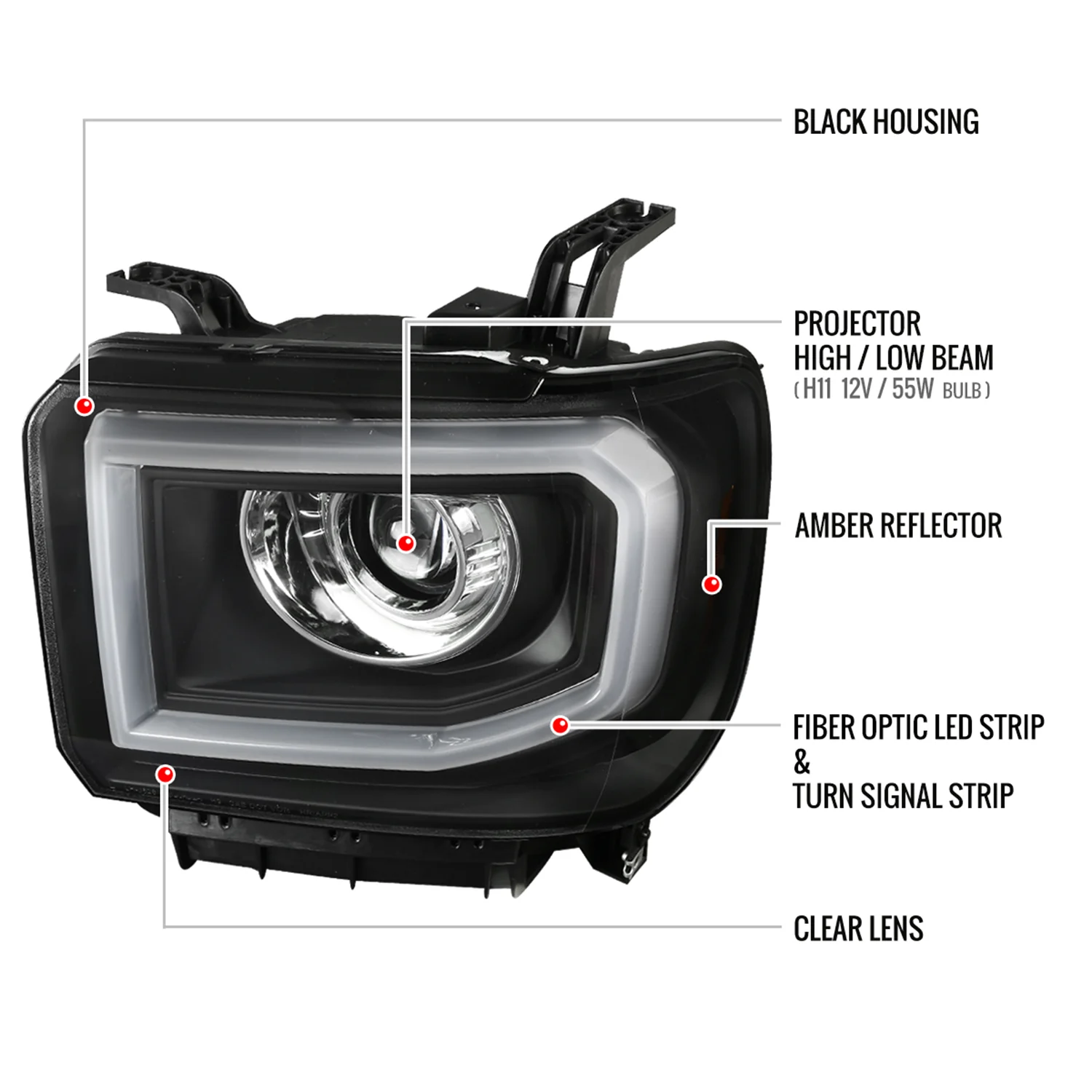 2014-2019 GMC Sierra 1500/2500HD/3500HD LED Bar Headlights LED Signal Chrome - Image 8