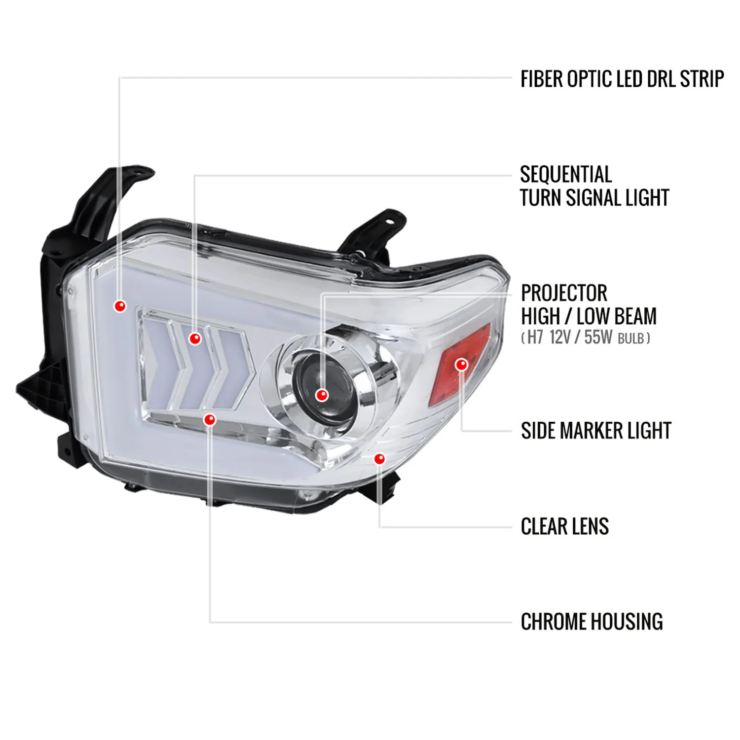 2014-2021 Toyota Tundra LED CBar Projector Headlights Arrow Signals Chrome - Image 9