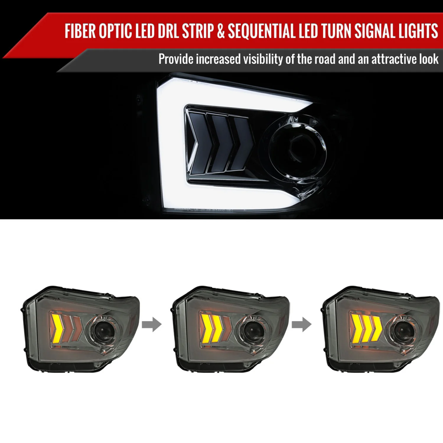 2014-2021 Toyota Tundra LED CBar Projector Headlights Arrow Signals Smoke - Image 2