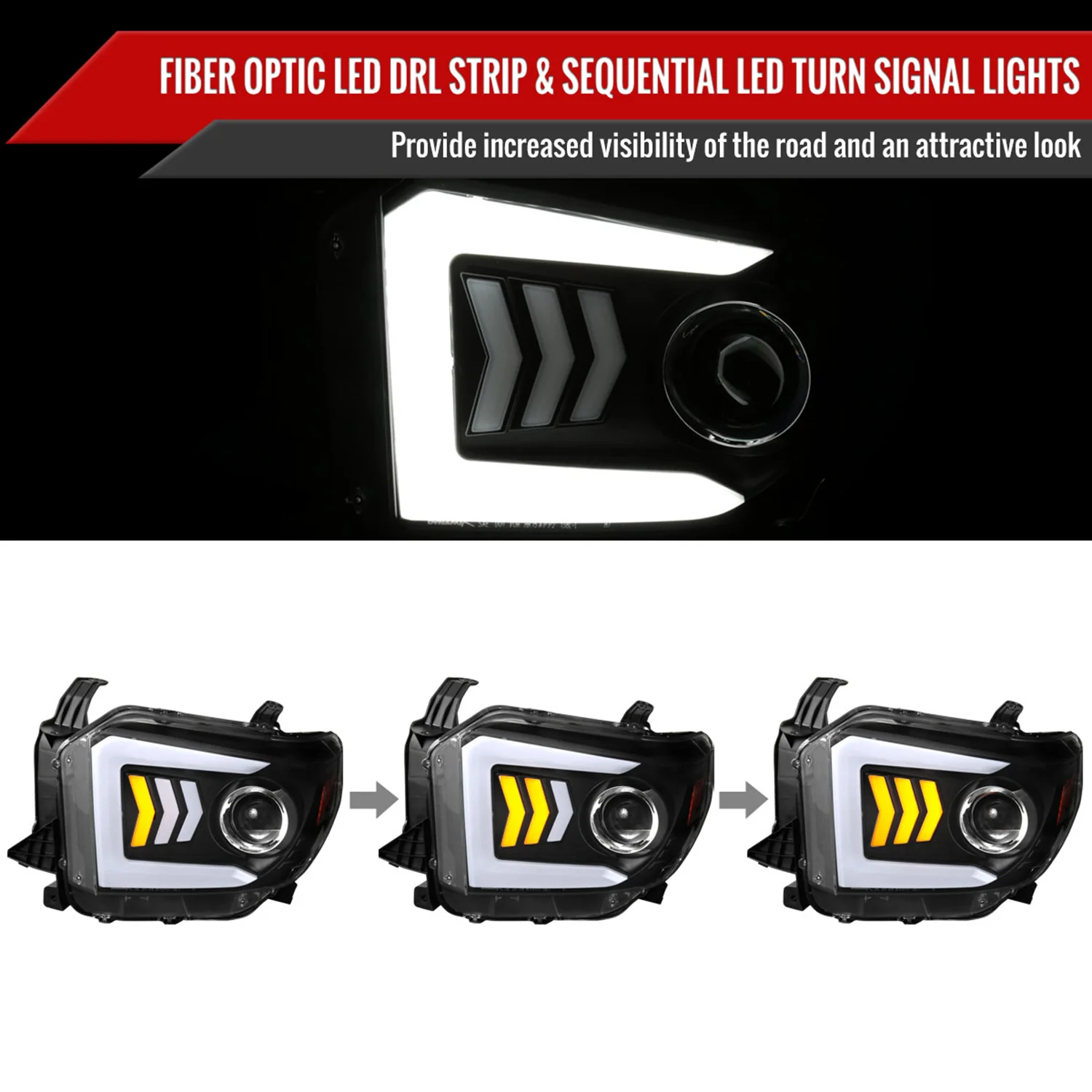 2014-2021 Toyota Tundra LED CBar Projector Headlights Arrow Turn Signals Black - Image 2