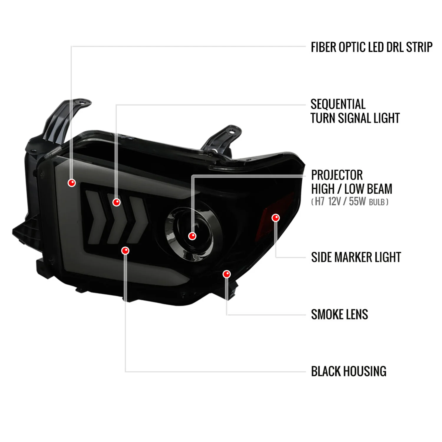 2014-2021 Toyota Tundra LED CBar Projector Headlights Arrow Turn Signals Smoke - Image 9