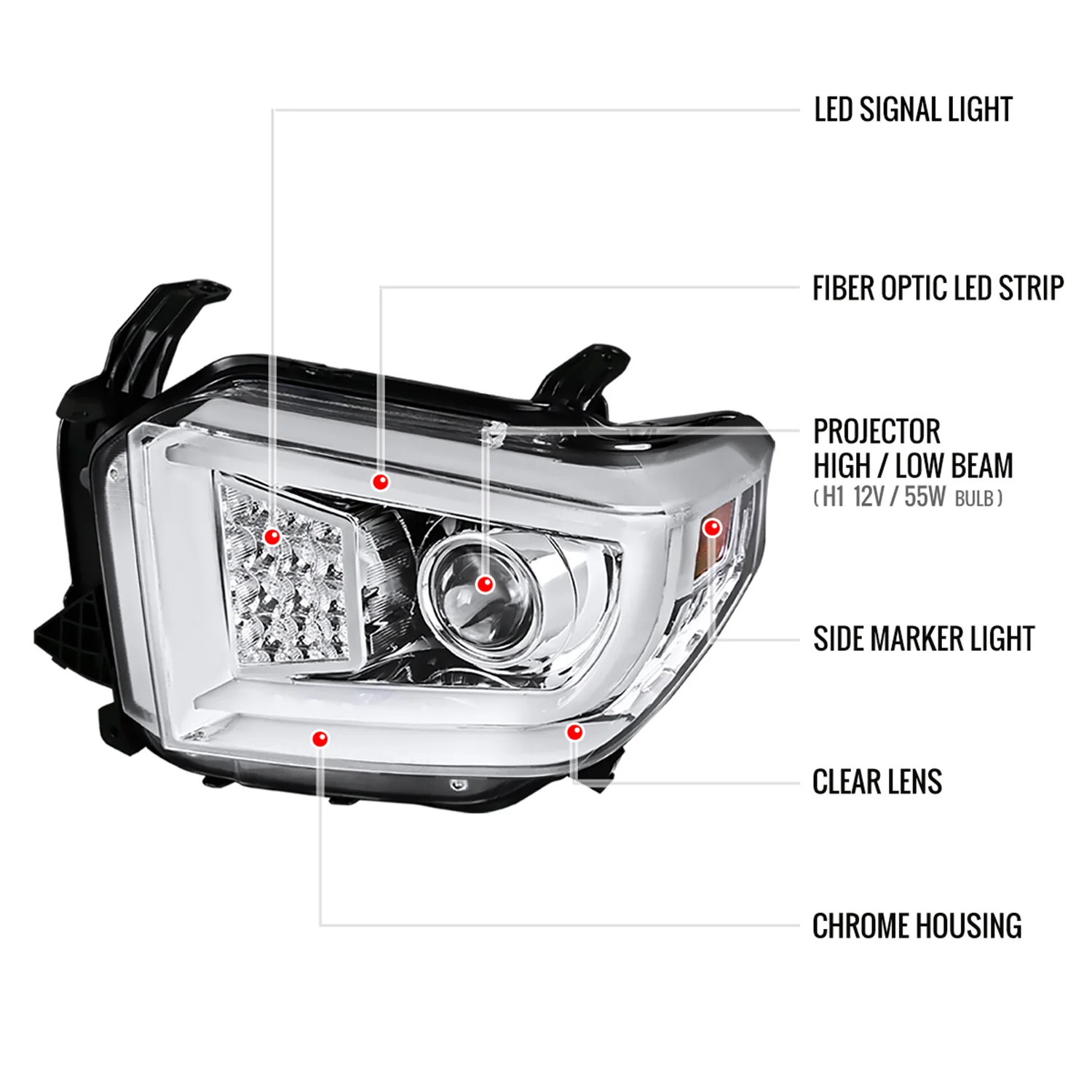 2014-2021 Toyota Tundra LED CBar Projector Headlights LED Signal Lights Chrome - Image 8