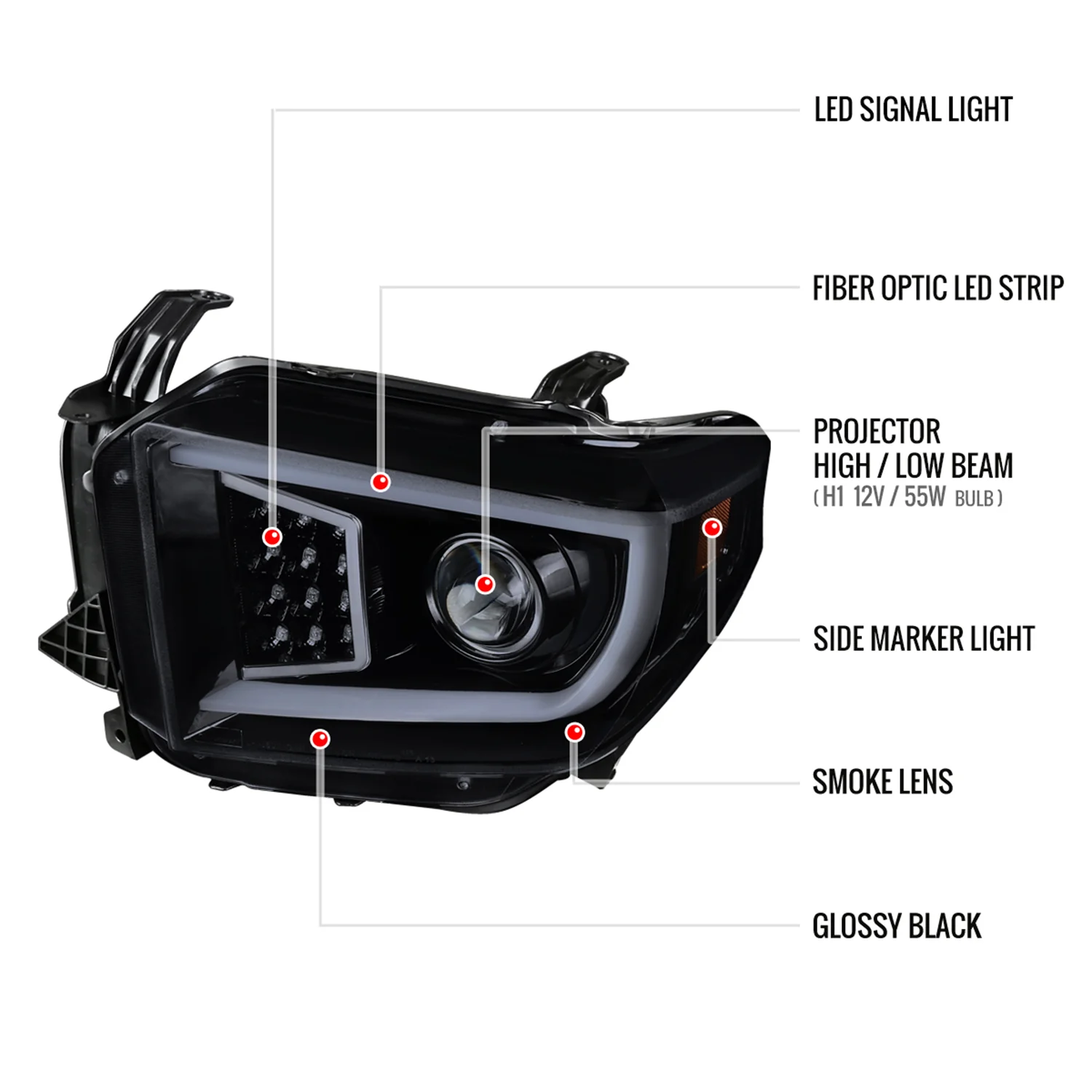 2014-2021 Toyota Tundra LED CBar Projector Headlights LED Signal Lights Smoke - Image 8