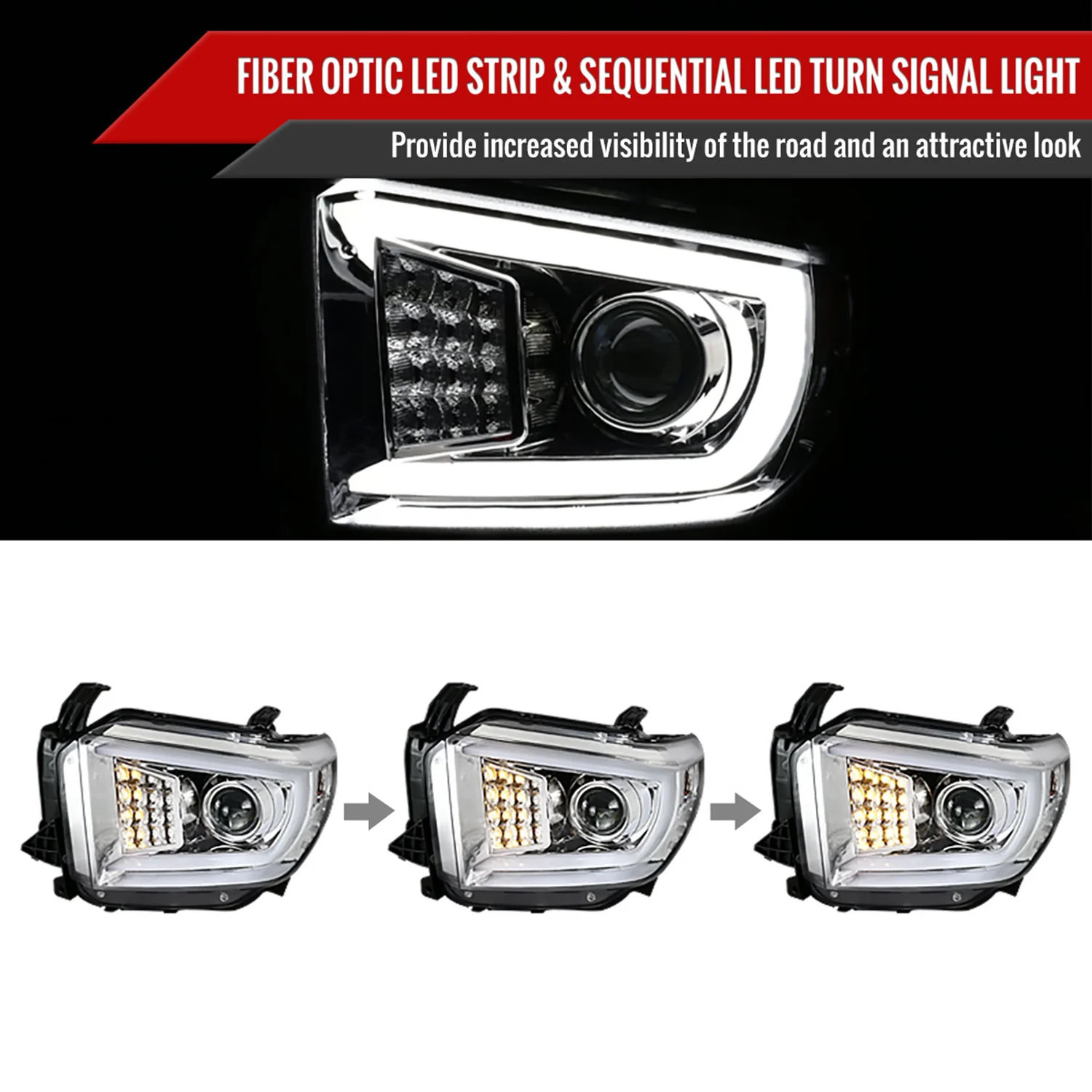 2014-2021 Toyota Tundra LED CBar Projector Headlights Signal Lights Chrome - Image 2