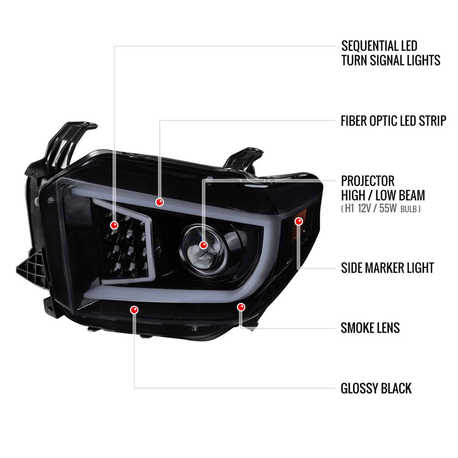 2014-2021 Toyota Tundra LED CBar Projector Headlights Turn Signal Lights Smoke - Image 8