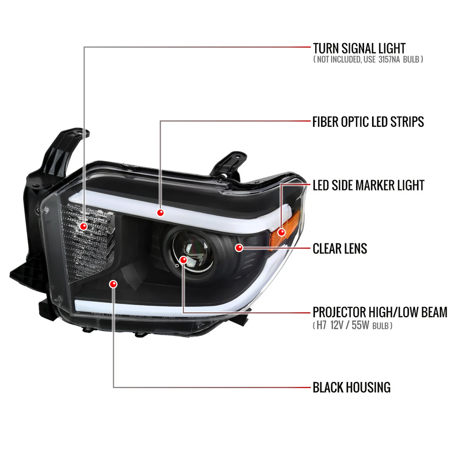 2014-2021 Toyota Tundra LED Projector Headlights Matte Black/Clear Lens - Image 8