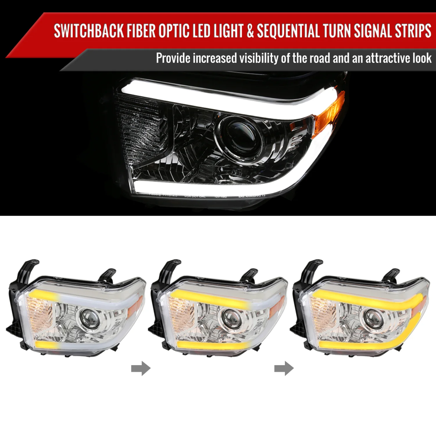 2014-2021 Toyota Tundra LED Turn Signal LED Bar Projector Headlights Chrome - Image 2