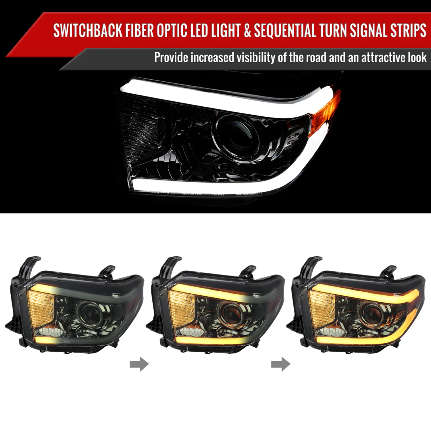 2014-2021 Toyota Tundra LED Turn Signal LED Bar Projector Headlights Smoke - Image 2