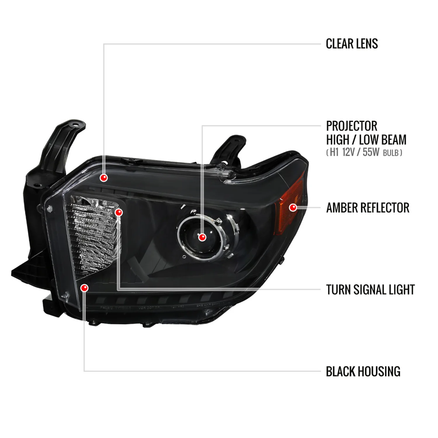 2014-2021 Toyota Tundra Retro Style V2 Projector Headlights Matte Black/Clear - Image 8