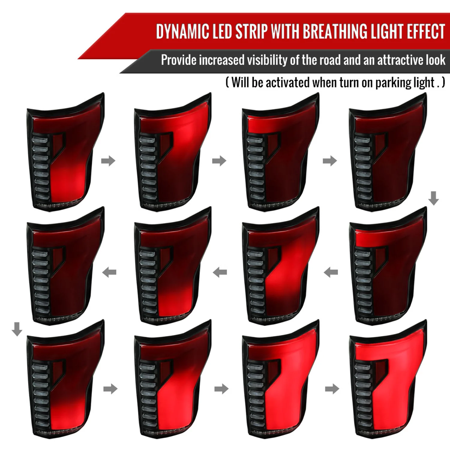 2015-2017 Ford F-150 Turn Signal Animated Red LED Bar Tail Lights Black/Smoke - Image 3