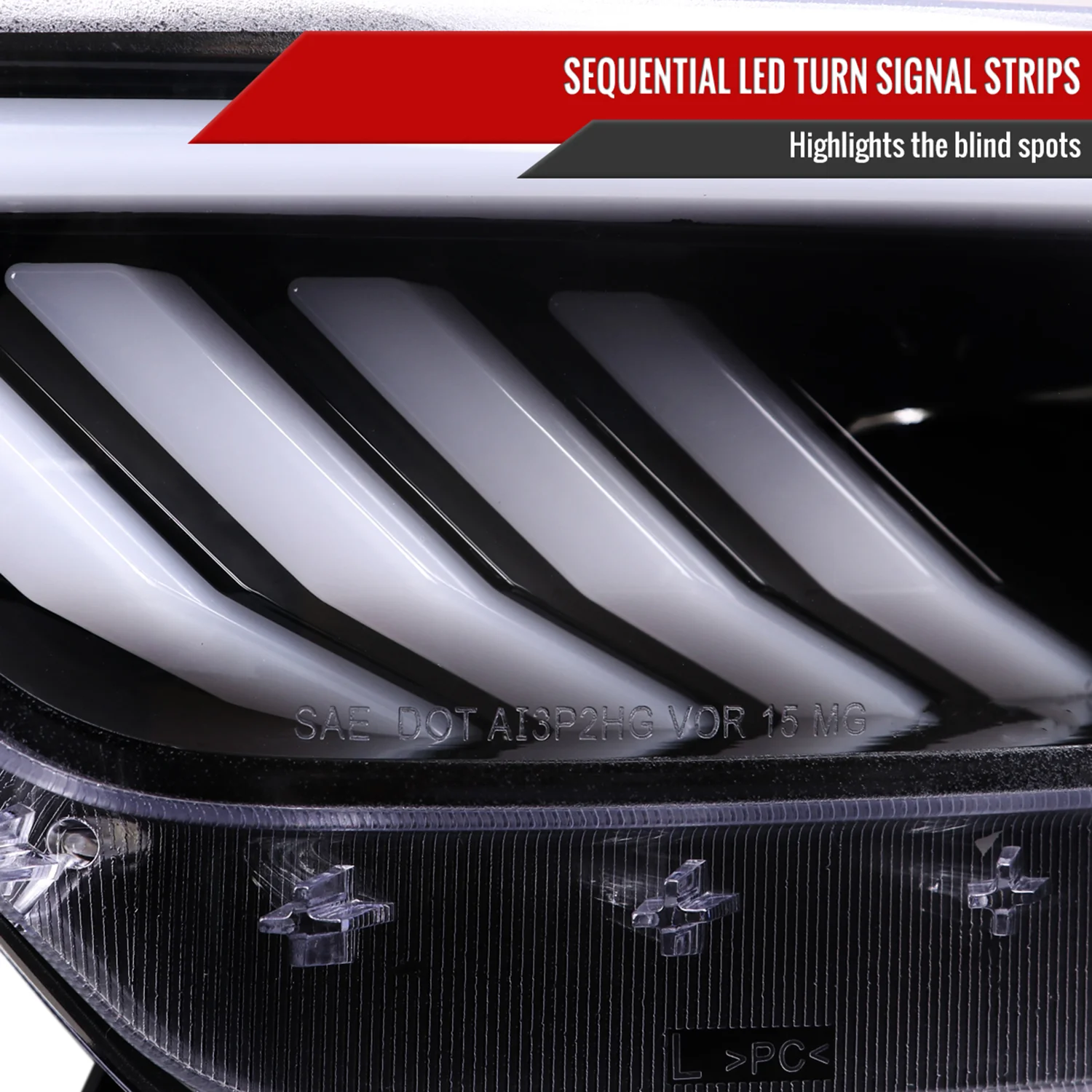 2015-2017 Ford Mustang HID-Type LED Signal Projector Headlights Jet Black - Image 5