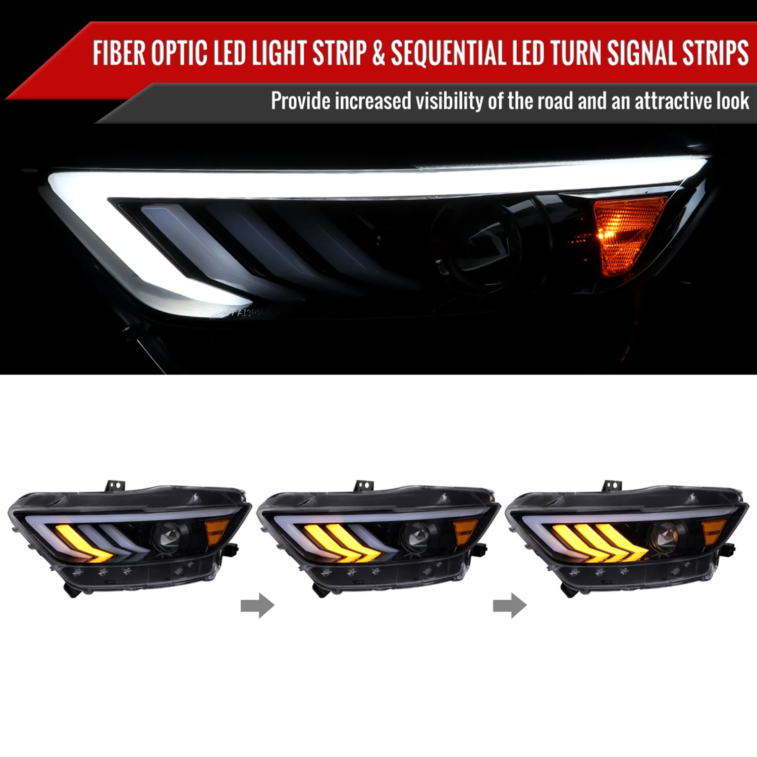 2015-2017 Ford Mustang HID-Type LED Turn Signal Projector Headlights Smoke - Image 2