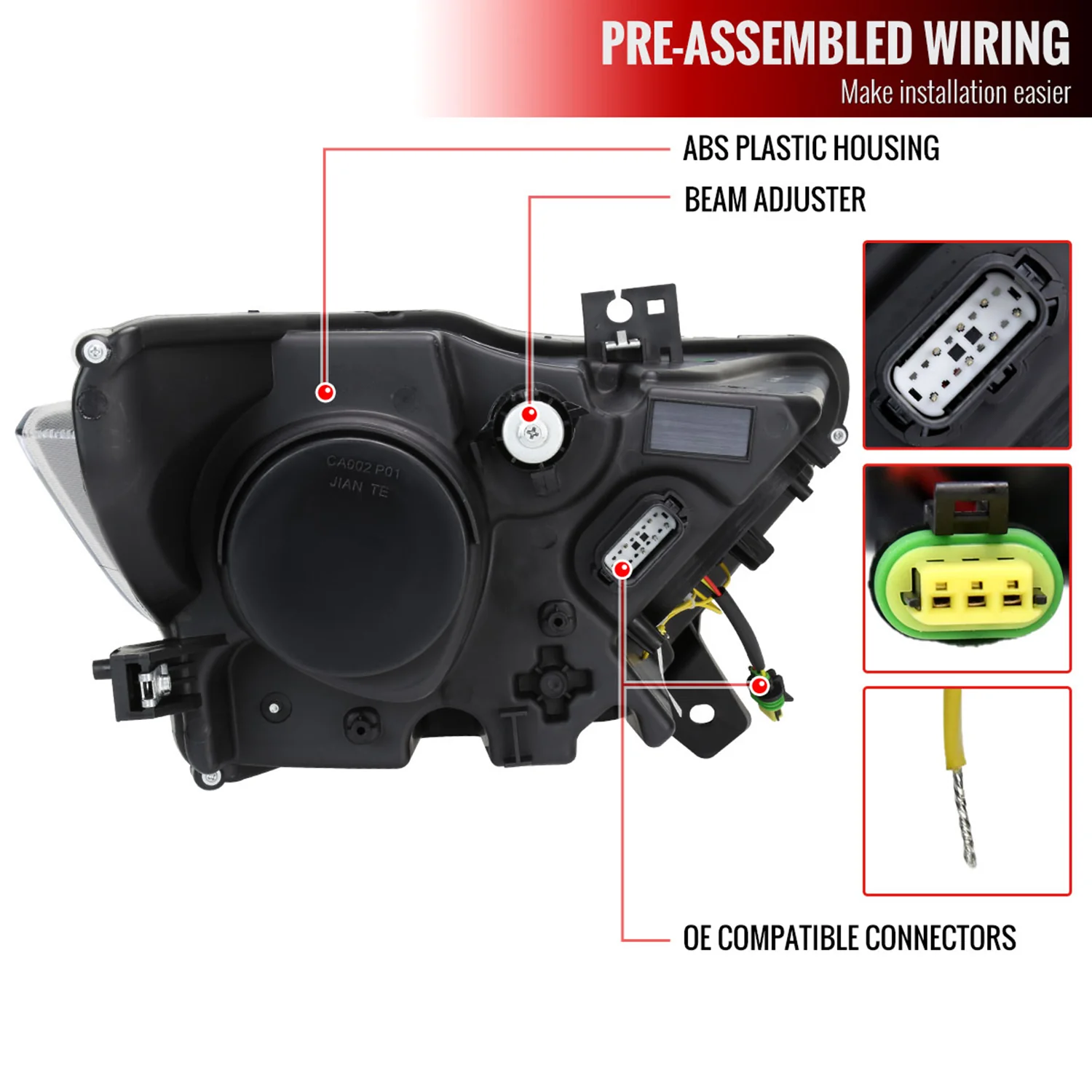 2015-2017 Ford Mustang HID/Xenon LED Turn Signal Projector Headlights Black - Image 8