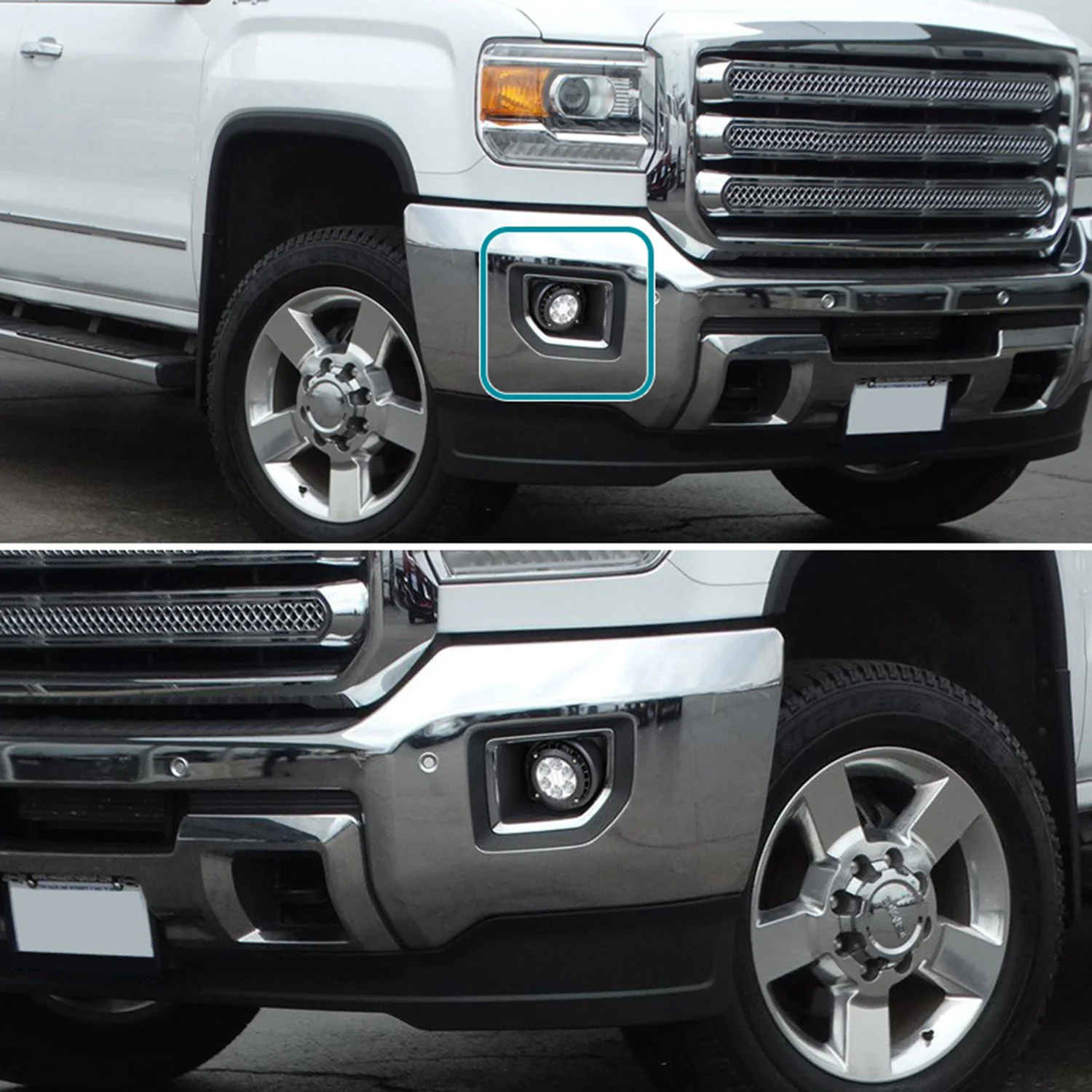 2015-2018 GMC Sierra 2500HD/3500HD 6-LED Fog Lights Kit Chrome/Clear Lens - Image 10