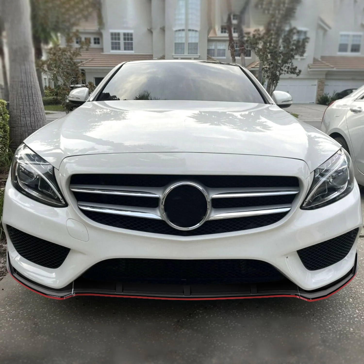 2015-2018 Mercedes W205 C Class Glossy Black/Red Front Bumper Lip Splitter Kit - Image 10