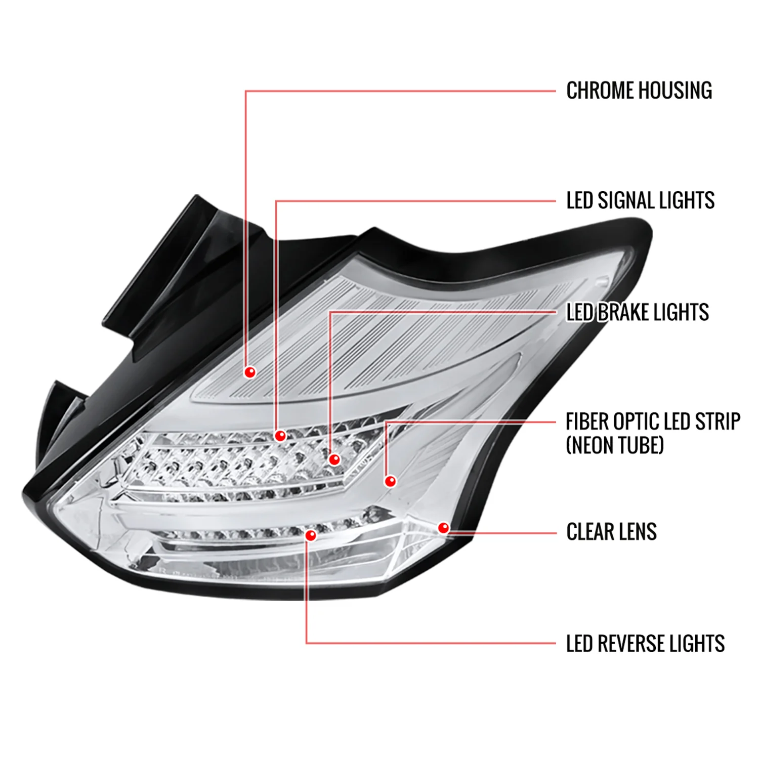 2015-2019 Ford Focus Hatchback LED Tail Lights Chrome Housing/Clear Lens - Image 8