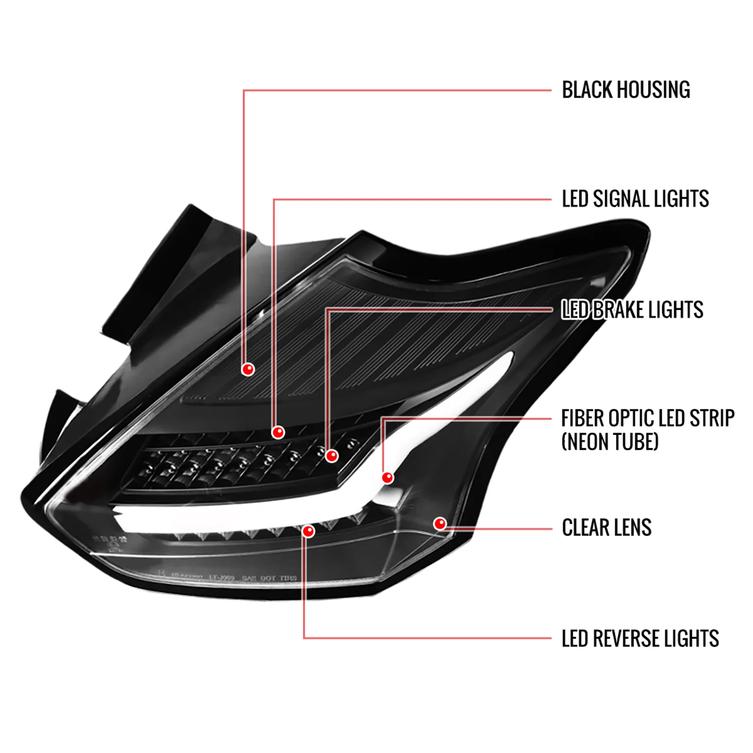 2015-2019 Ford Focus Hatchback LED Tail Lights Matte Black/Clear Lens - Image 8