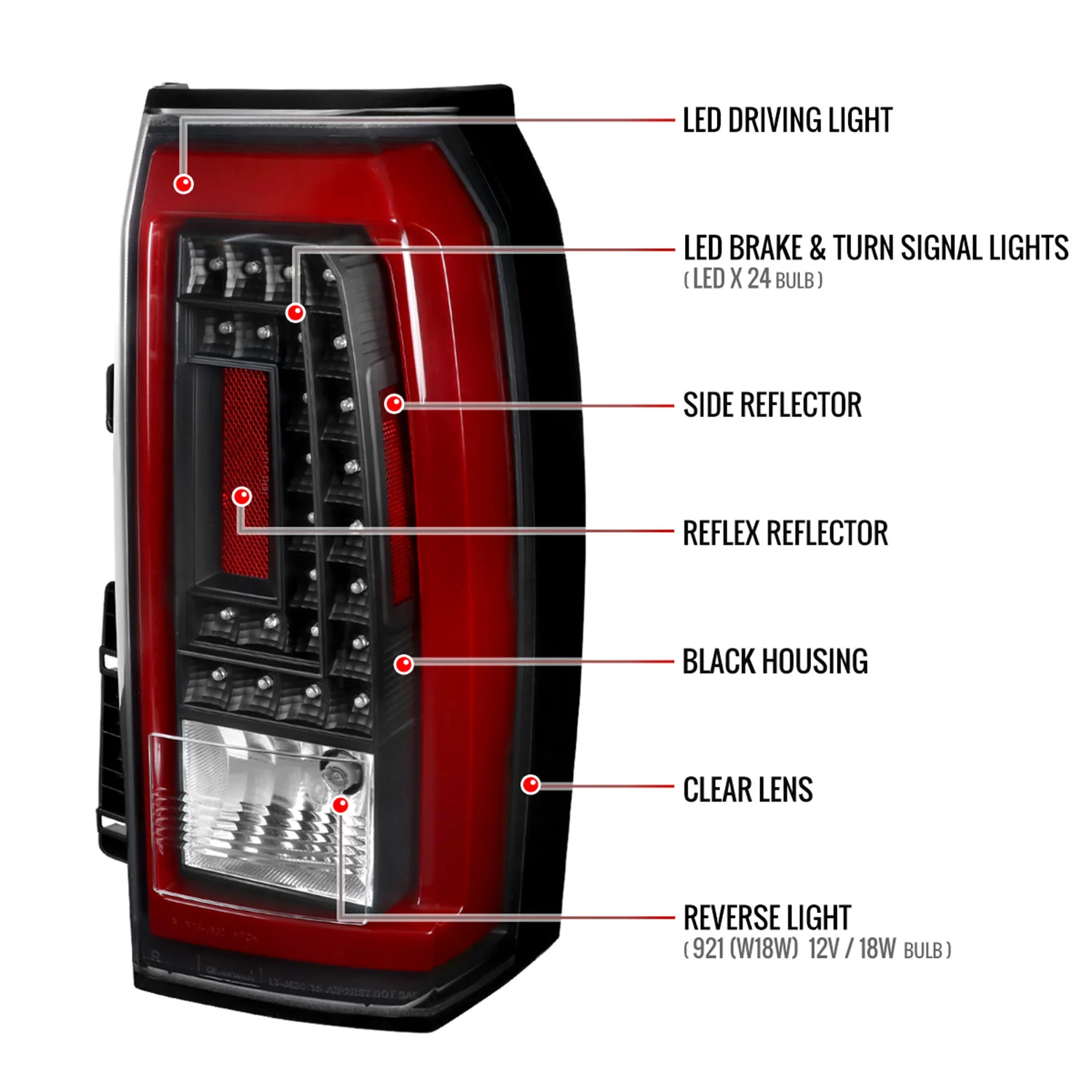 2015-2020 Chevy Tahoe/Suburban LS LT LTZ Premier Red Bar LED Tail Lights Black - Image 8