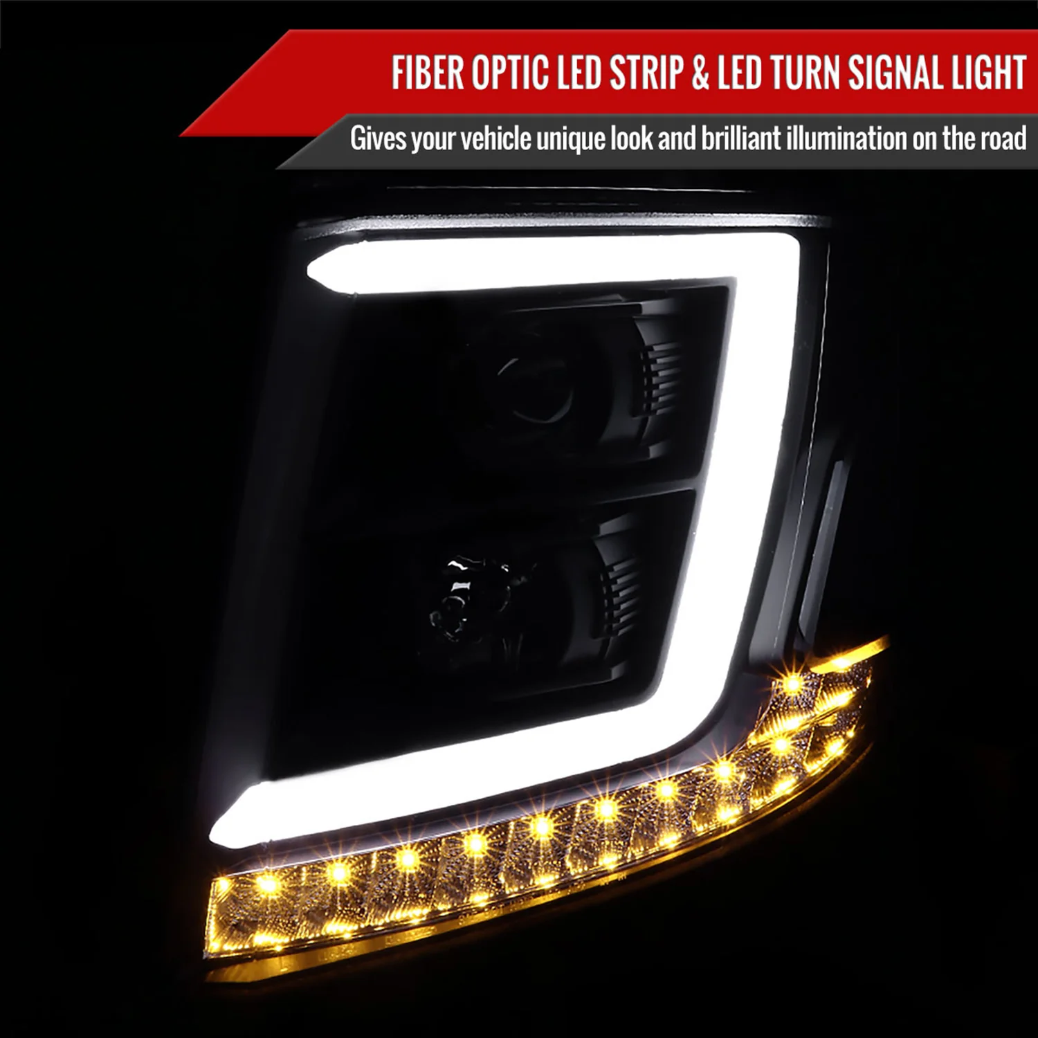 2015-2020 Chevy Tahoe Suburban/ Suburban 3500HD Headlights LED Signal Black - Image 2
