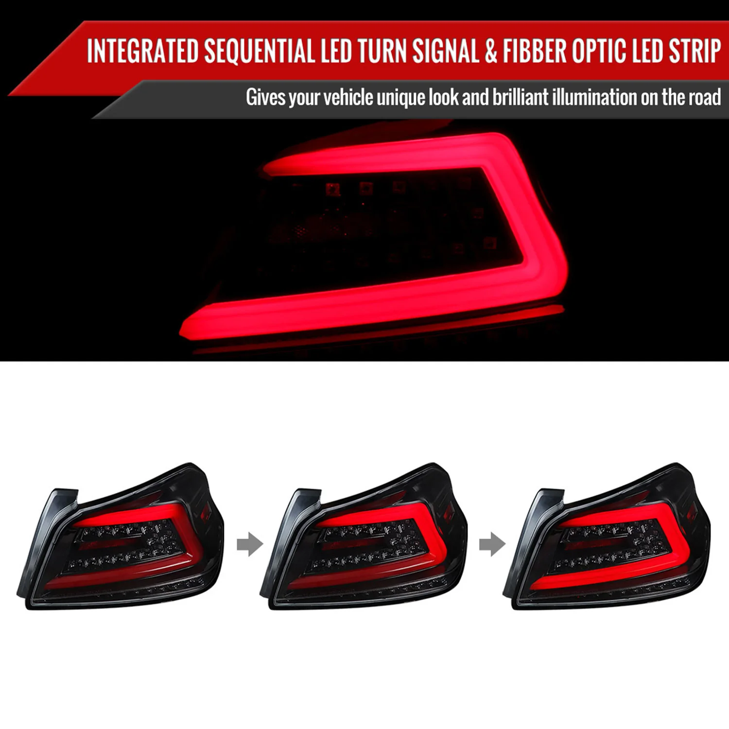 2015-2021 Subaru WRX Sequential Red Bar LED Tail Lights Jet Black/Clear Lens - Image 2