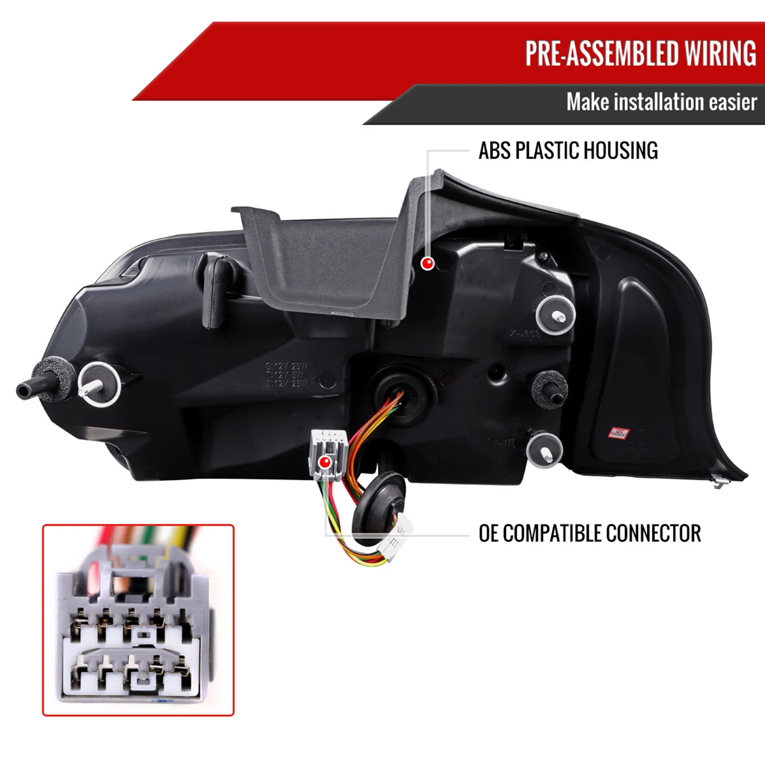 2015-2022 Ford Mustang Coupe/Convertible Red LED Bar Tail Lights Glossy Black - Image 7