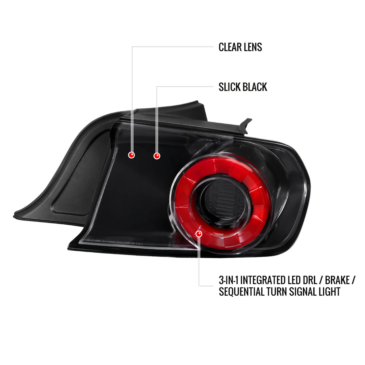 2015-2022 Ford Mustang Coupe/Convertible Red LED Bar Tail Lights Glossy Black - Image 8