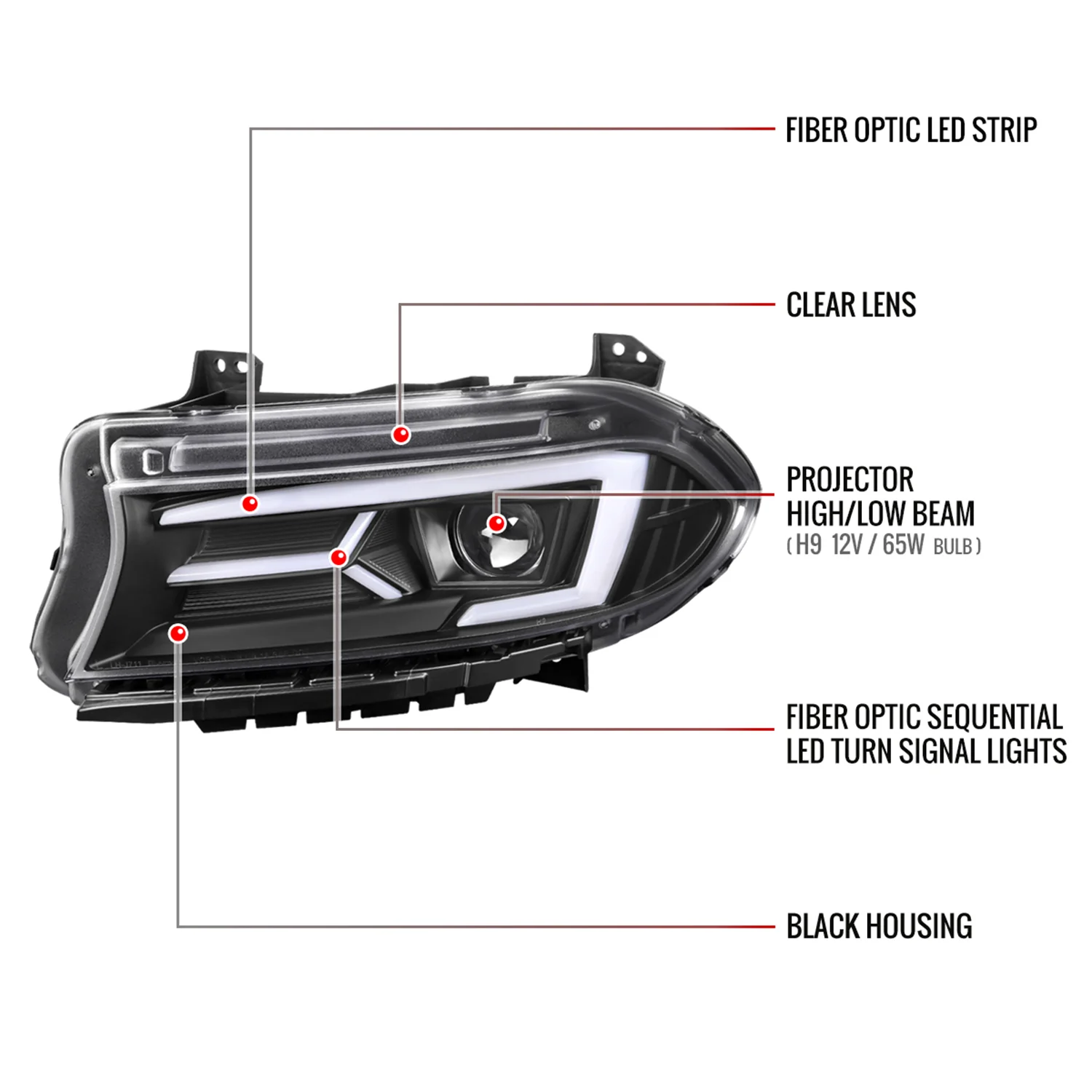 2015-2023 Dodge Charger LED Projector Headlights LED Turn Signal Black - Image 8