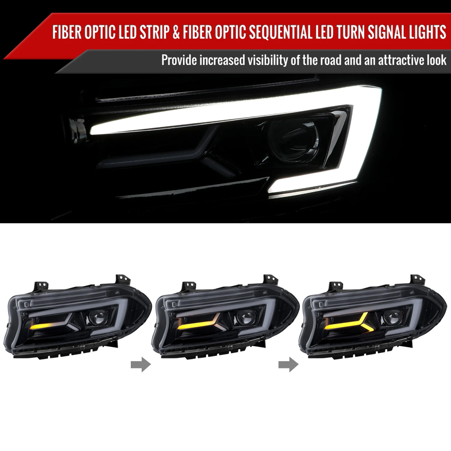 2015-2023 Dodge Charger LED Projector Headlights LED Turn Signal Smoke - Image 2