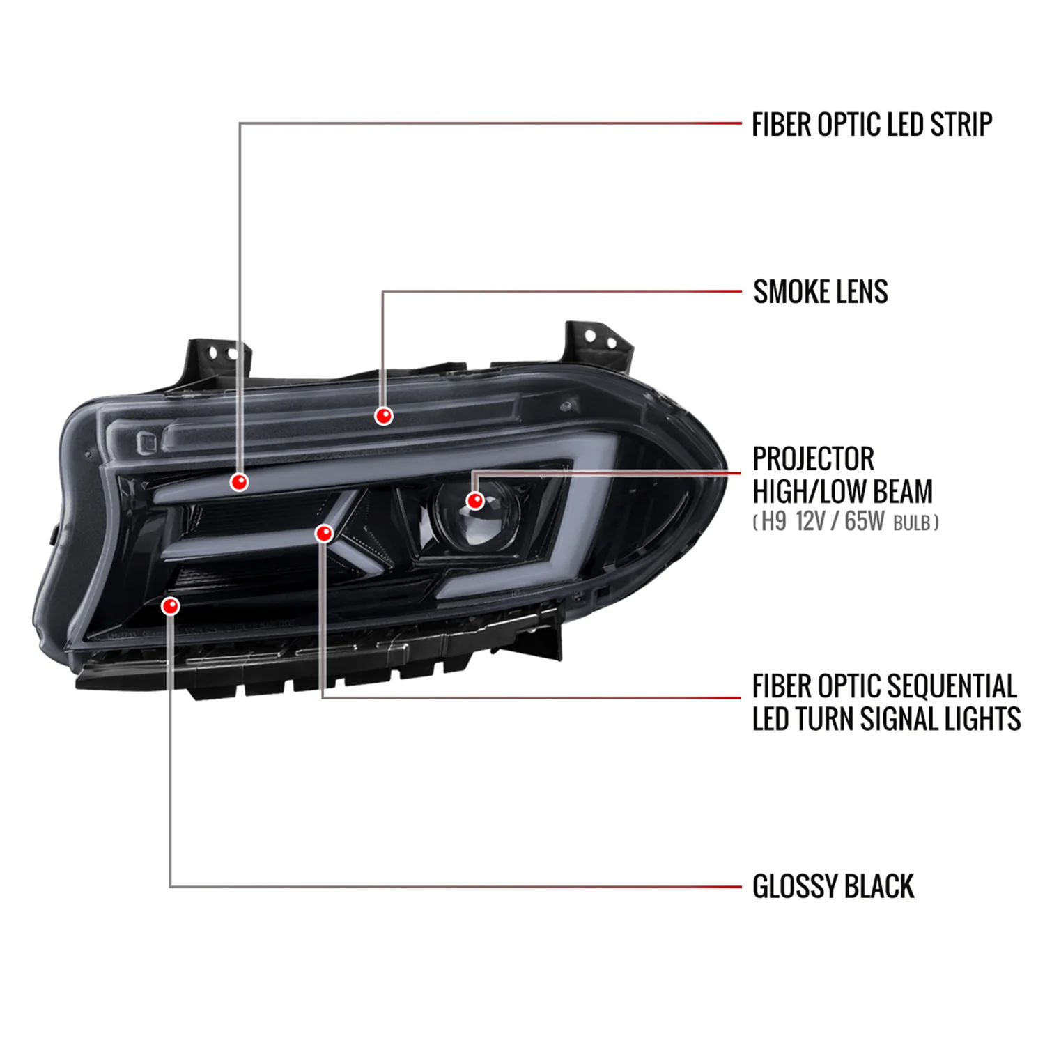 2015-2023 Dodge Charger LED Projector Headlights LED Turn Signal Smoke - Image 8