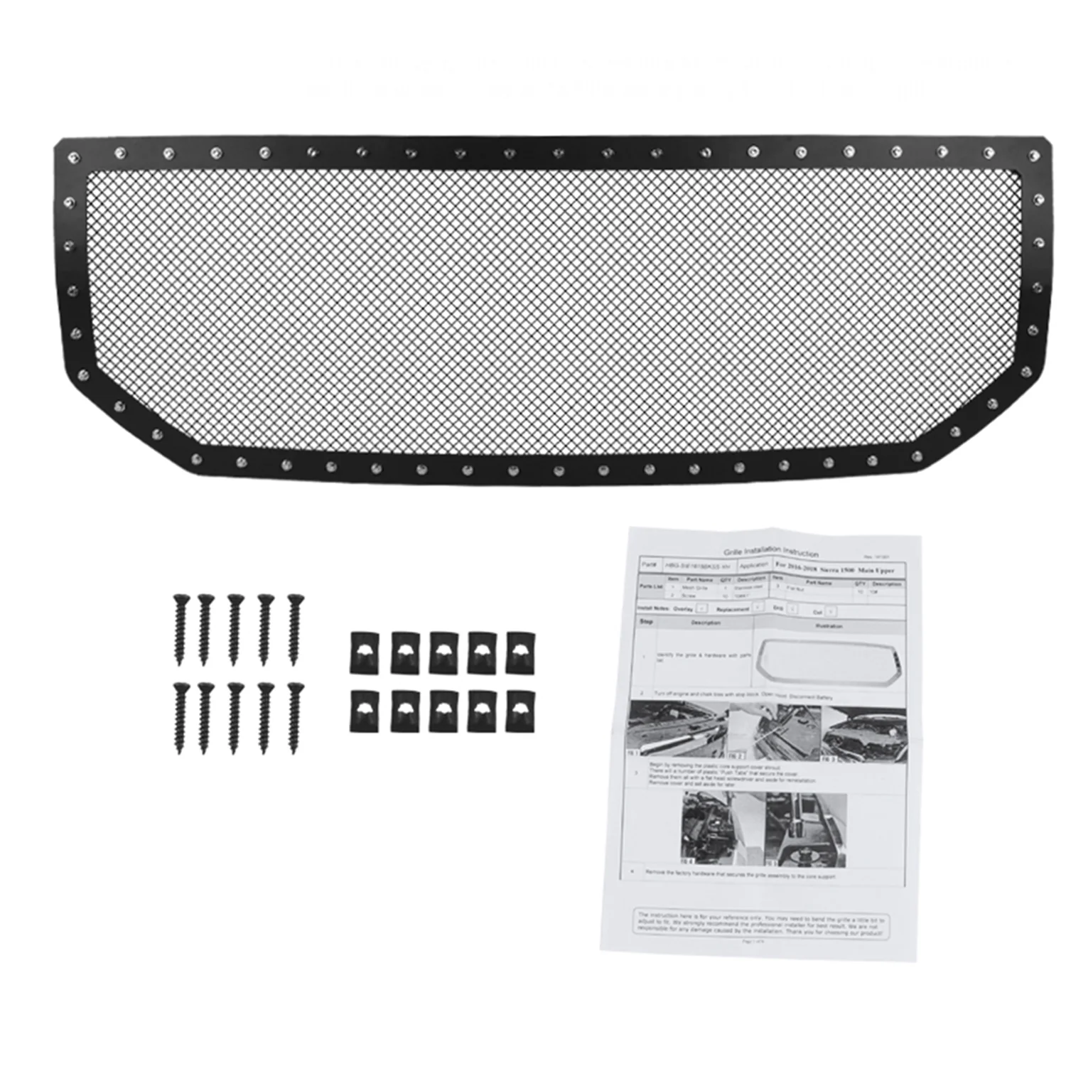 2016-2018 GMC Sierra 1500 Rivet Style Black S.Steel Mesh Grille Insert - Image 9