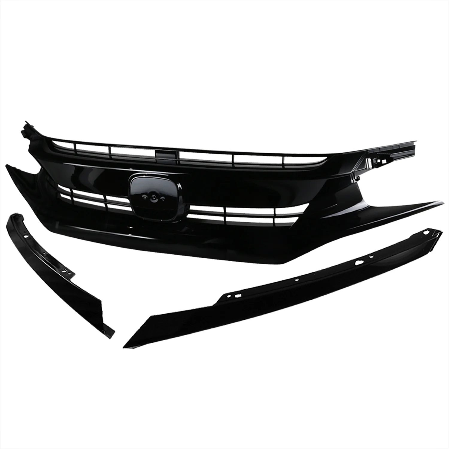2016-2018 Honda Civic Factory Style Glossy Black ABS Mesh Grille w/ Eyebrows
