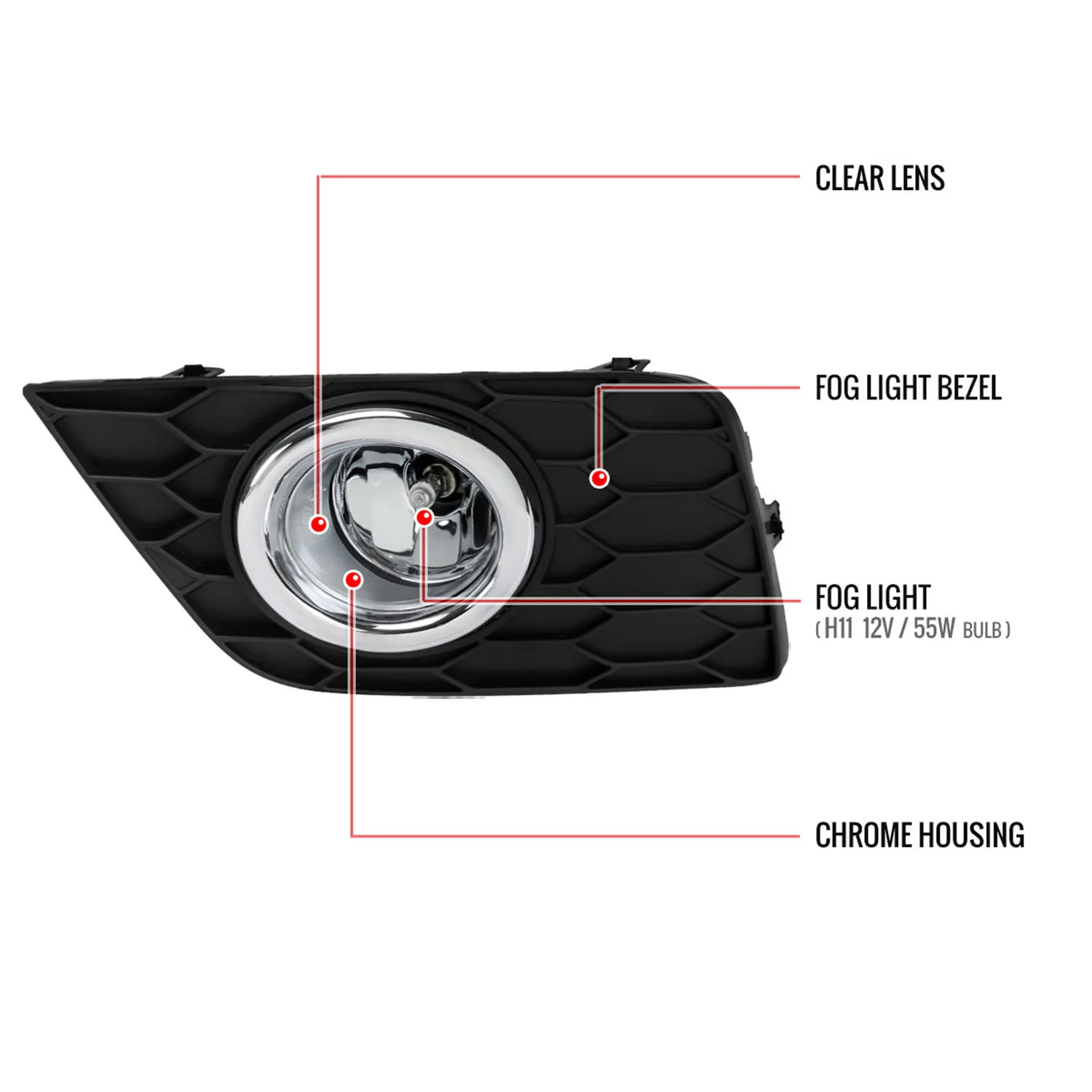 2016-2018 Nissan Sentra H11 Fog Lights Kit Chrome Housing/Clear Lens - Image 9