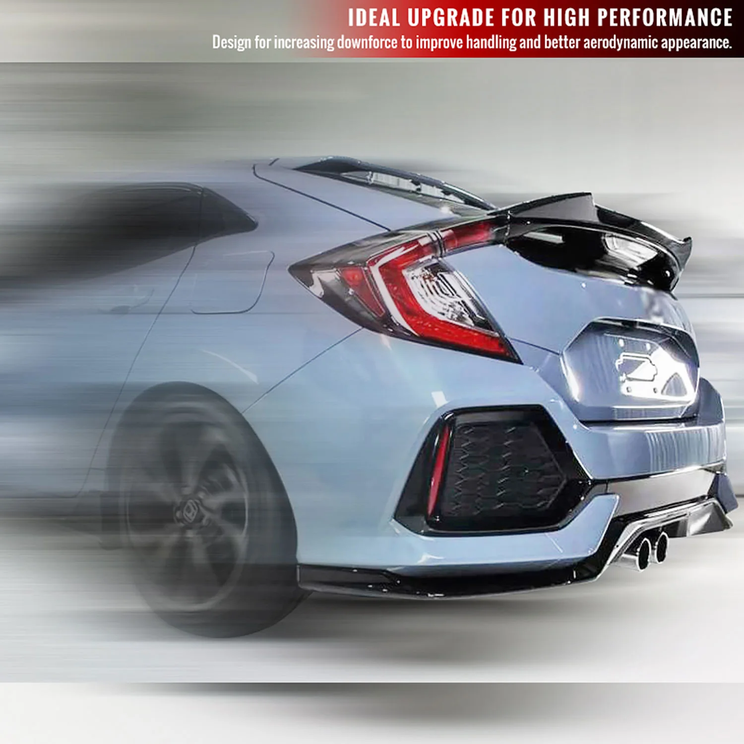 2016-2019 Honda Civic Hatchback Glossy Black ABS Rear Spoiler - Image 6