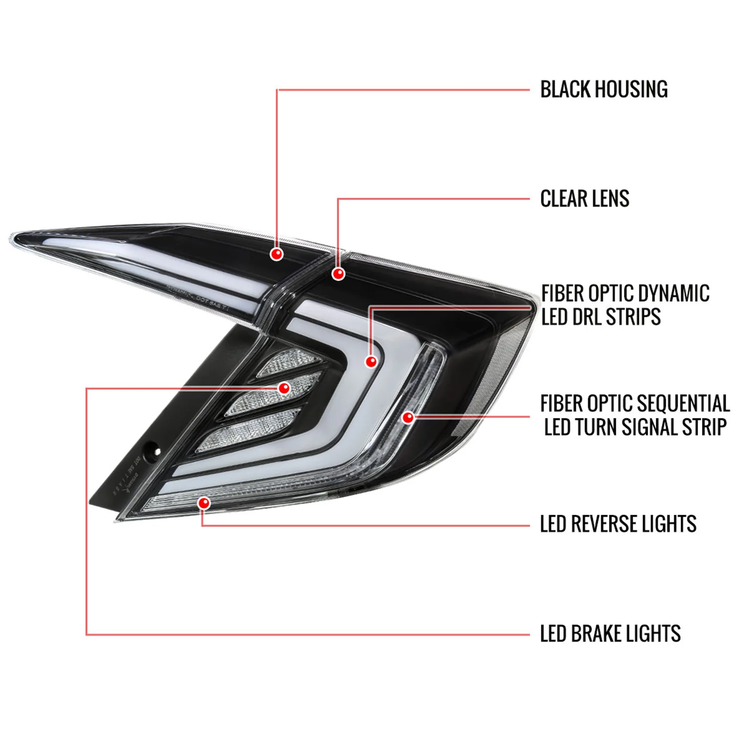 2016-2021 Honda Civic 4DR Sedan White LED Tail Lights Signal Lamps Matt Black - Image 7
