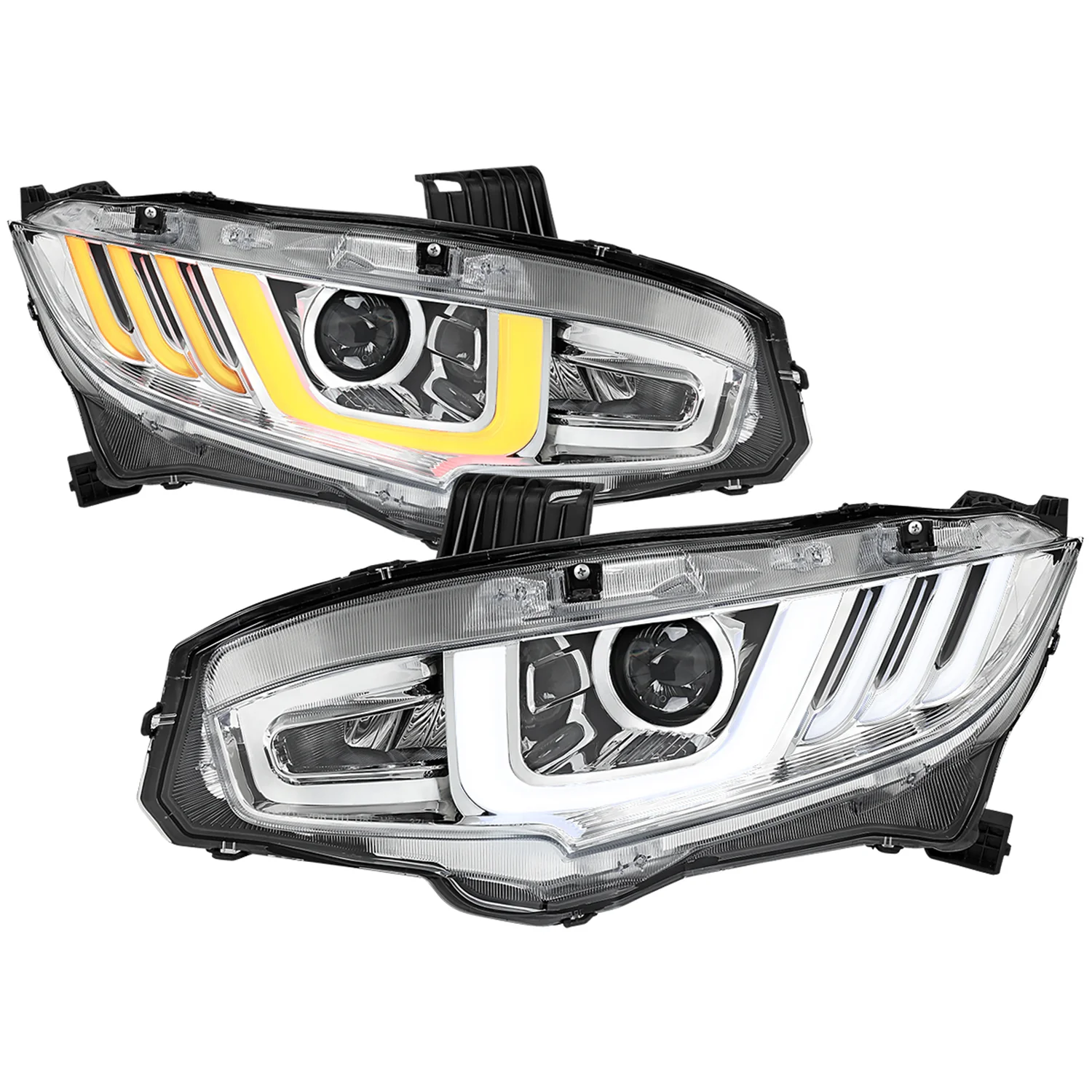 2016-2021 Honda Civic Full LED Projector Headlights Turn Signal Chrome