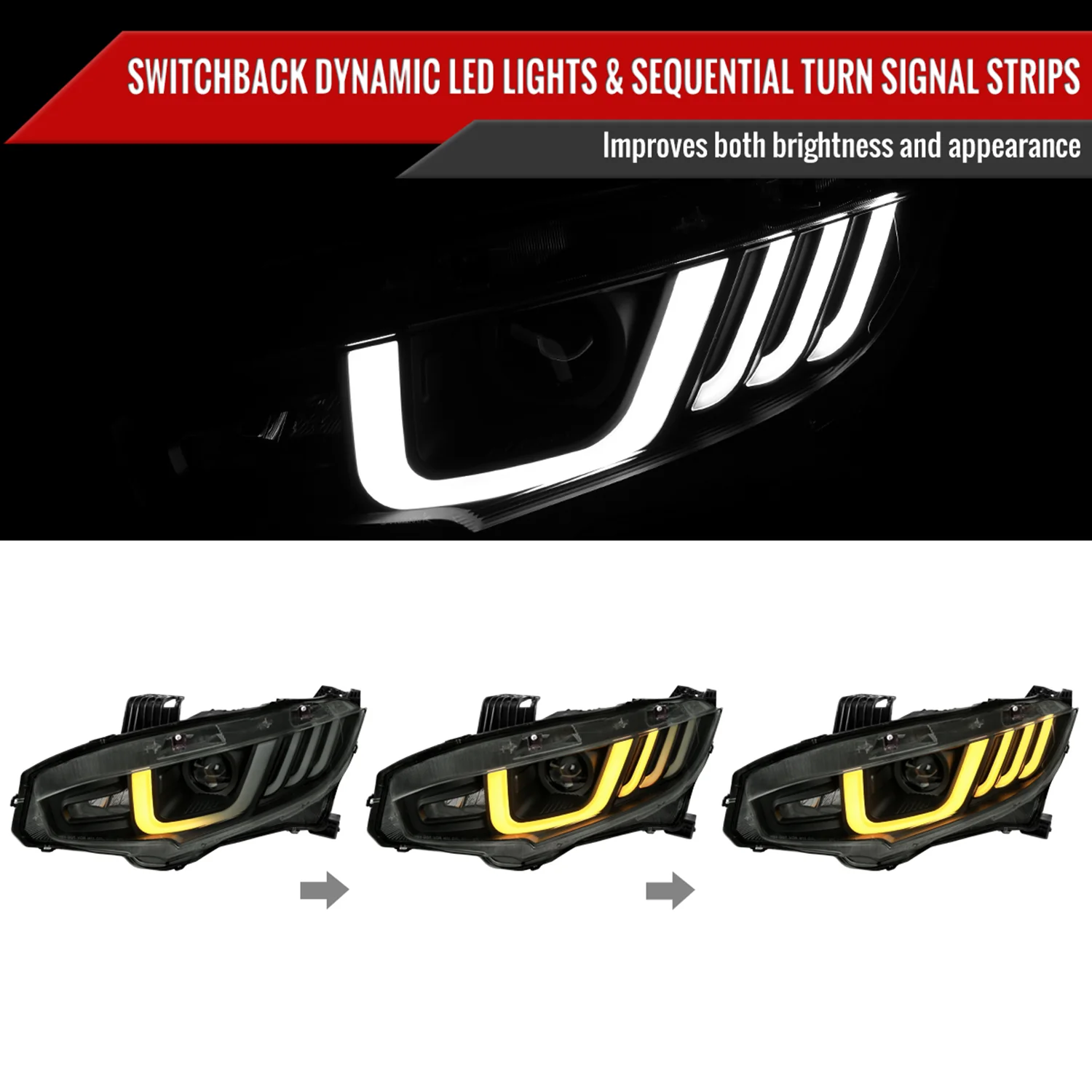 2016-2021 Honda Civic Full LED Projector Headlights Turn Signal Smoke - Image 2