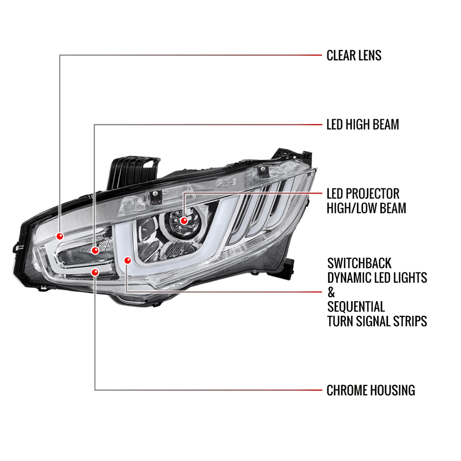 2016-2021 Honda Civic LED Headlights LED Sequential Turn Signal Chrome - Image 8