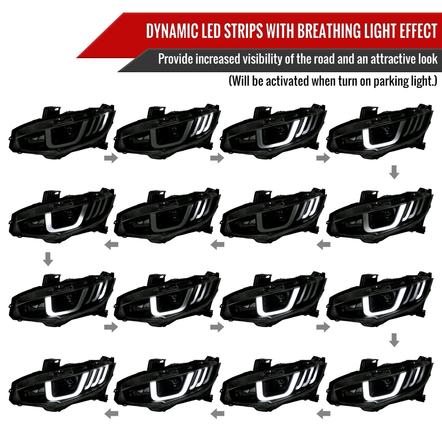 2016-2021 Honda Civic LED Headlights LED Sequential Turn Signal Matt Smoke - Image 3