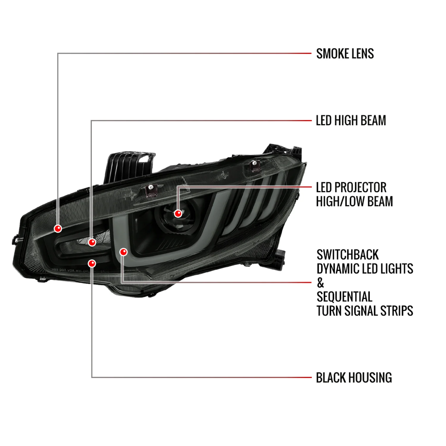 2016-2021 Honda Civic LED Headlights LED Sequential Turn Signal Matt Smoke - Image 8