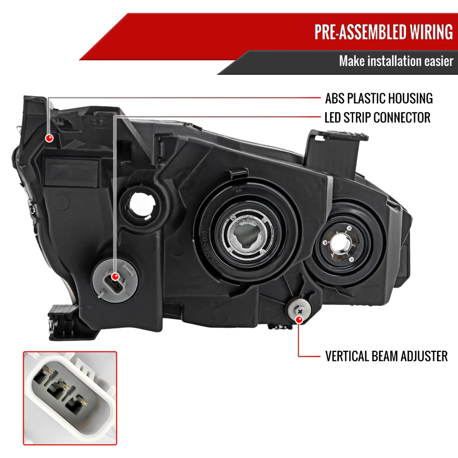 2016-2021 Honda Civic LED Strip Factory Projector Headlights Matt Black/Clear - Image 7